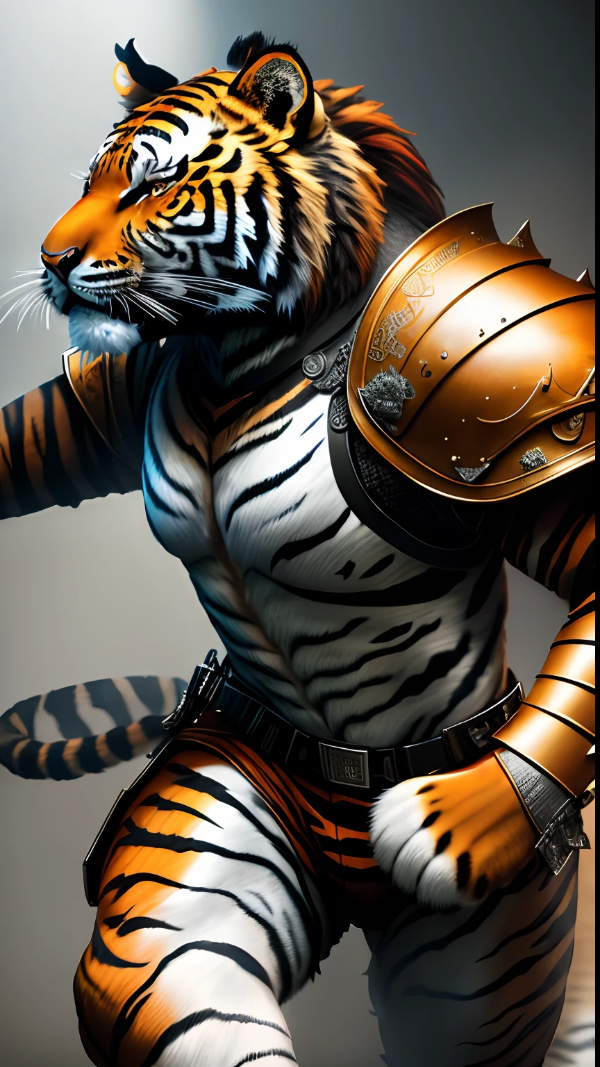 Animalrizz ((tigers)) 10, masterpiece, highres, Absurd,photorealistic portrait, Parley_armature, Lion in Armor ,Wear Parley_armature, Massive futuristic armor, running, move, Rocket propulsion,((from the side))