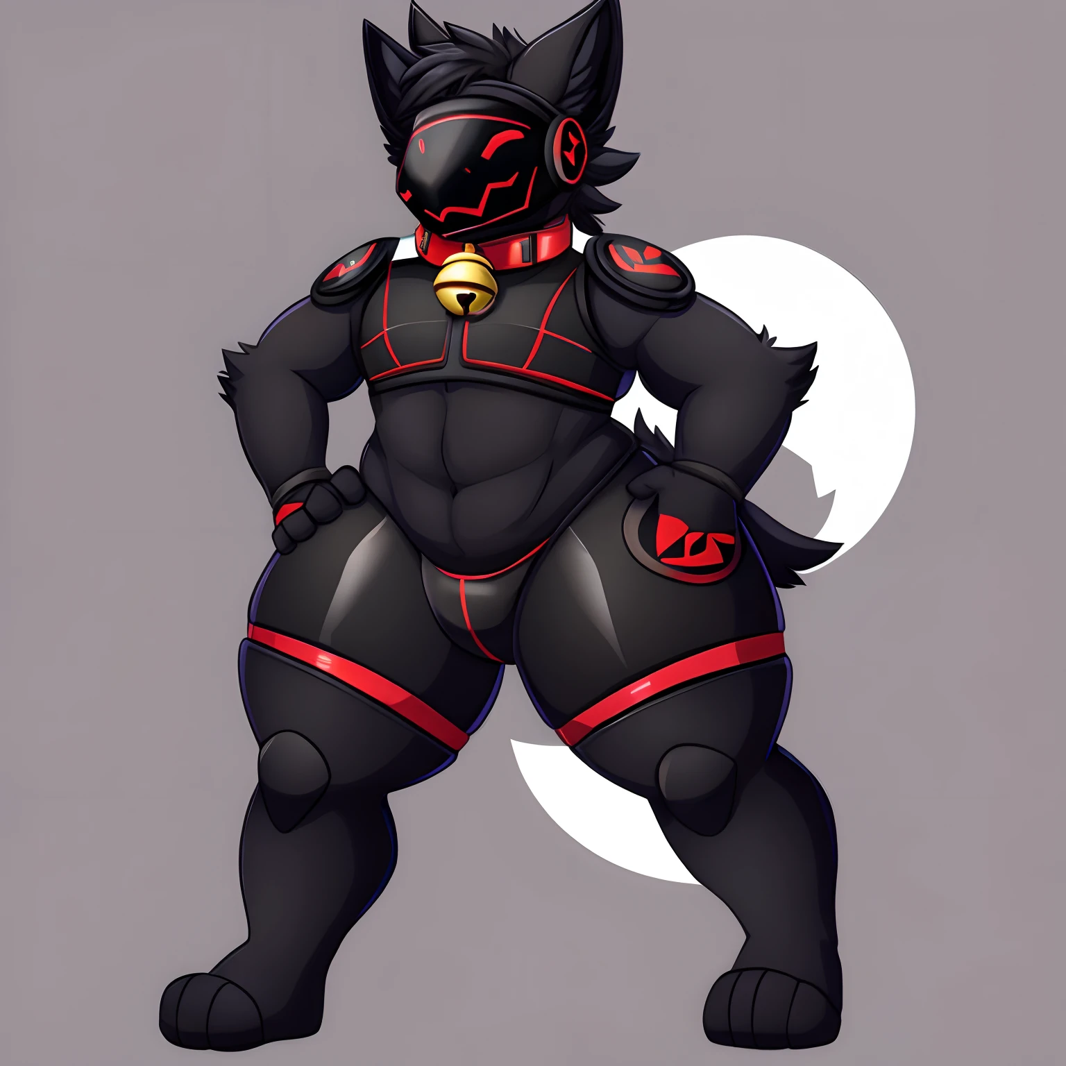 Protogen, male, bell collar, big thighs, black fur, black socks