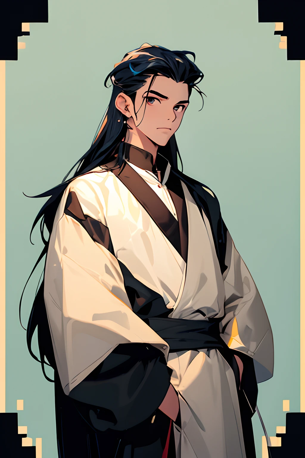 Um homem robusto,Long gun in hand,medium and medium-length hair,cabelos de cor preta,armadura azul escuro,(cena do deserto),(rosto muito delicado),1homem, Homem, Chinese style, Ancient Chinese Black Hair, olhos negros, Handsome, Handsome, Macho, alto, calmo, Mistura de Ouro Preto Calmo,Textura Dourada,Loong Pattern,prince,tribunal,(Imortais masculinos),The proportions are correct,(Rostos muito detalhados),Espadachins,(with a gun in hand),Ancient Chinese-style mythology,penteado alto rabo de cavalo,neck details,There is an Adam's apple,terno branco,Kaftan,vestes azuis compridas,detalhes da roupa,Entregar,mangas mais compridas,Martial Arts Action,(qualidade do jogo),Espadachim,Rastreamento de luz e sombra,Traching de raias,brilho detalhado,cg render,detalhe do cabelo,cabelo longo azul,olhos azuis,(Handsome),Handsome,(sentido juvenil),Intricate clothing patterns,perfect compositio,Refinamento,(alta qulidade),Maiores detalhes,muitos detalhes,The background is complex,Atmosfera de Tiangong