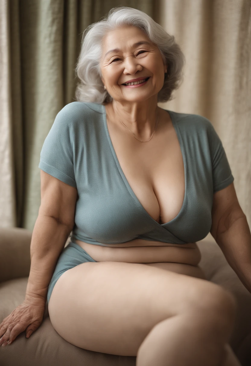 Mature and attractive woman、3 people、bbw、an lingerie、large boob、A smile、masterpiece、top-quality、(((old women)))、70 generations、grandmather、white hair、Gray hair、Elderly women、Alone、4K、smil、undergarment、Sexy Shots、Colossal tits、large full breasts、Women with wrinkles around their eyes、Wrinkles on the skin of the whole body、Wrinkled body、Wrinkled wrists、a bed、FULL BODYSHOT、Photograph the whole body、All the different faces
