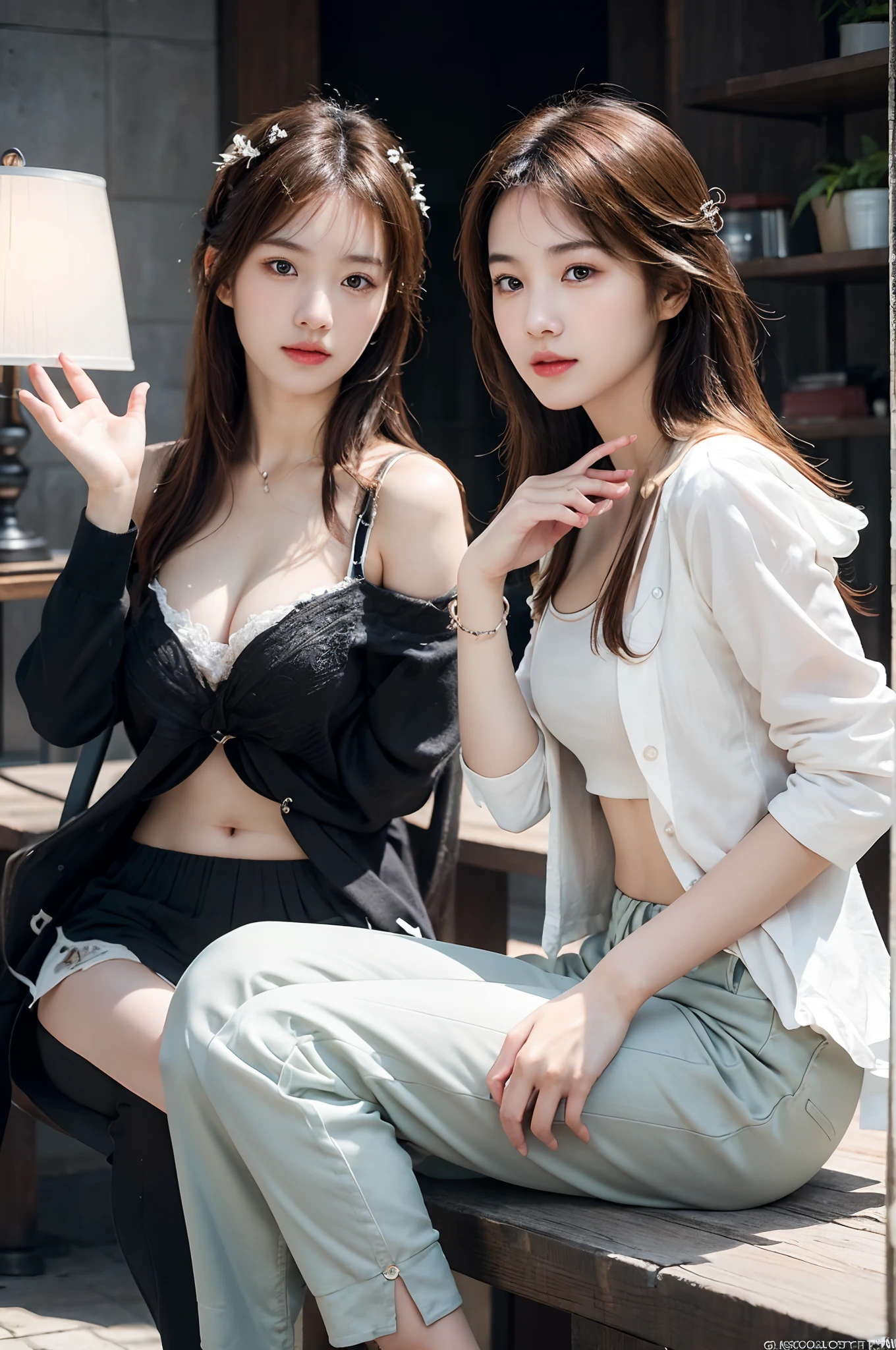 (Masterpiece, Best quality), (photograph realistic), (intricately details, Detailed face), hdr,Ray tracing,RAW photograph, All faces and pictures must be different,((Close-up portrait of two young people_Women)),