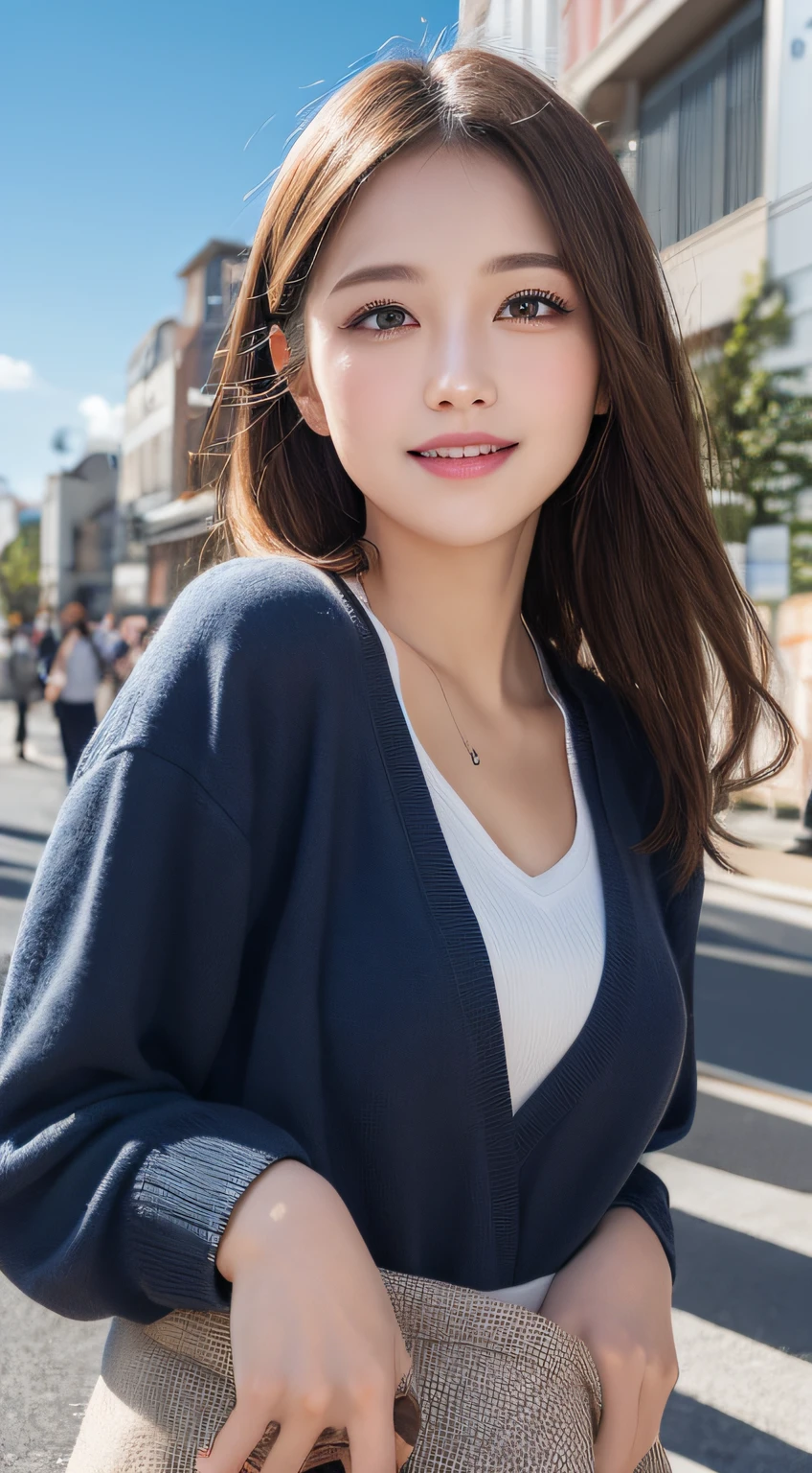 masuterpiece, Best Quality, Illustration, Ultra-detailed, finely detail, hight resolution, 8K Wallpaper, Perfect dynamic composition, Beautiful detailed eyes, doress,Medium Hair,  Natural Color Lip, Random and sexy poses,Smile,Aoyama Street Walk、28 years girl