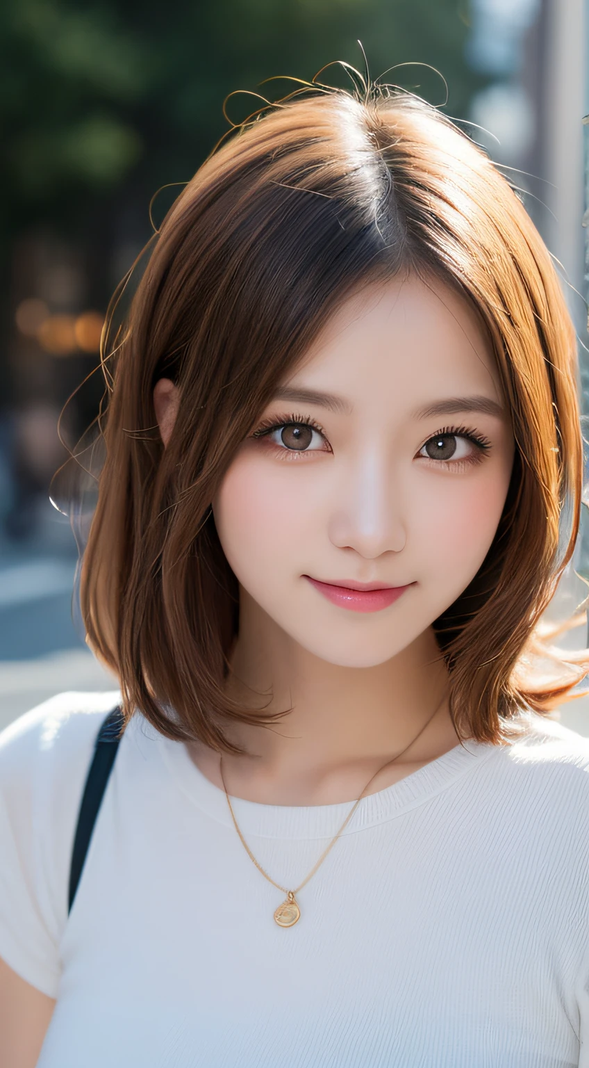 masuterpiece, Best Quality, Illustration, Ultra-detailed, finely detail, hight resolution, 8K Wallpaper, Perfect dynamic composition, Beautiful detailed eyes, doress,Medium Hair, Natural Color Lip, Random and sexy poses,Smile,Aoyama Street Walk、28 years girl