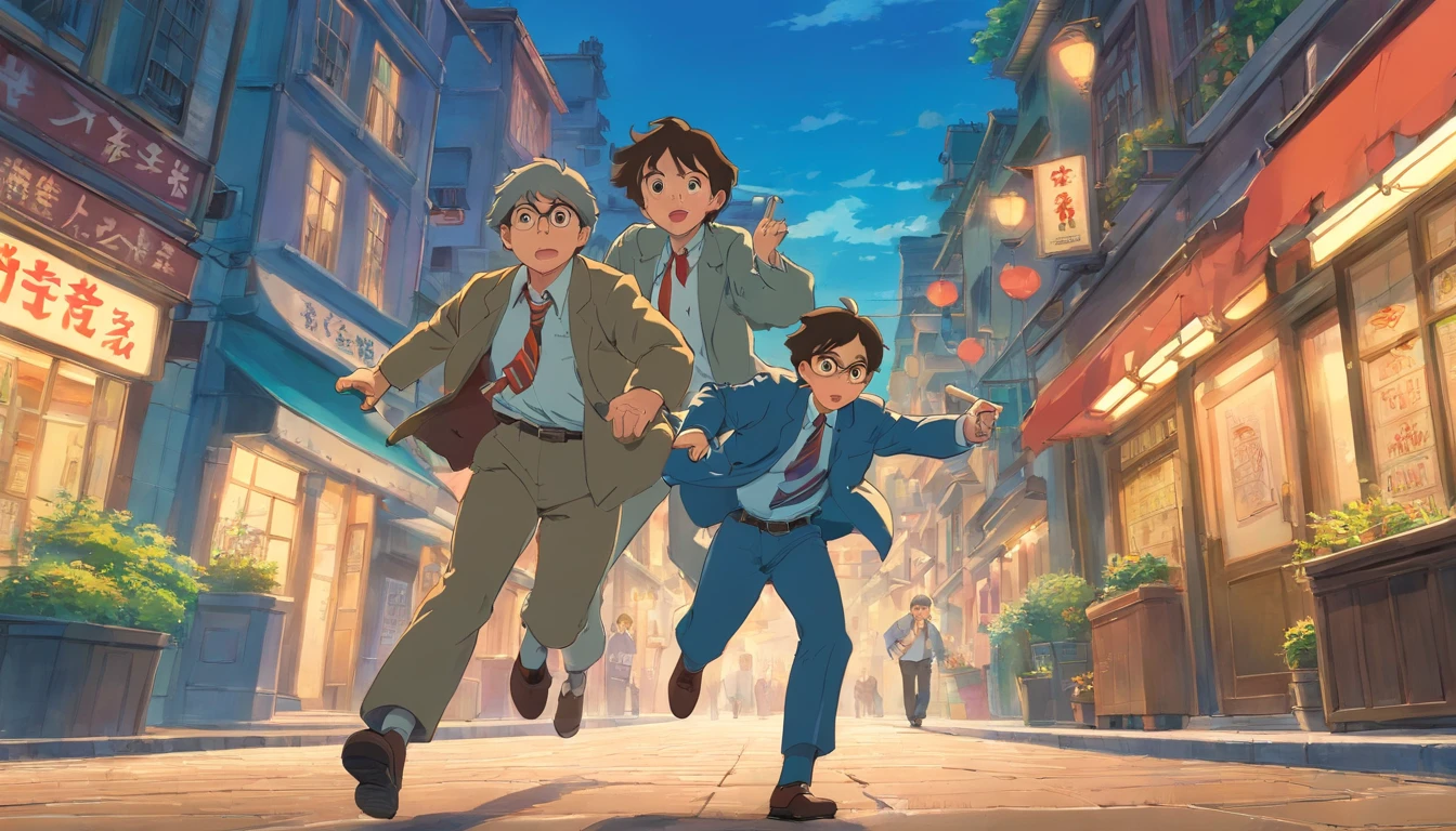 Two detectives chasing a criminal in the city、Amazing person々、The culprit has a handgun