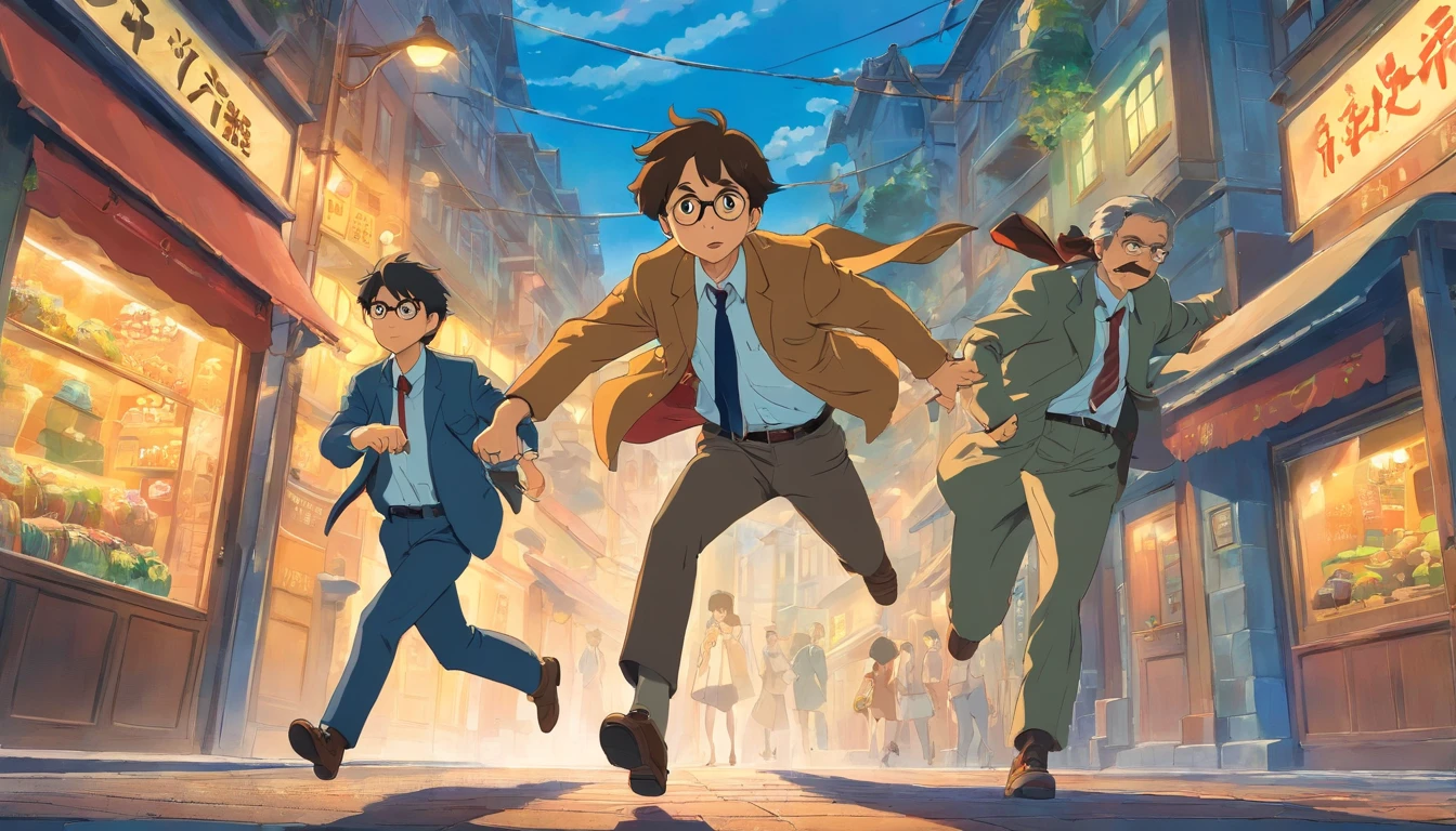 Two detectives chasing a criminal in the city、Amazing person々、The culprit has a handgun