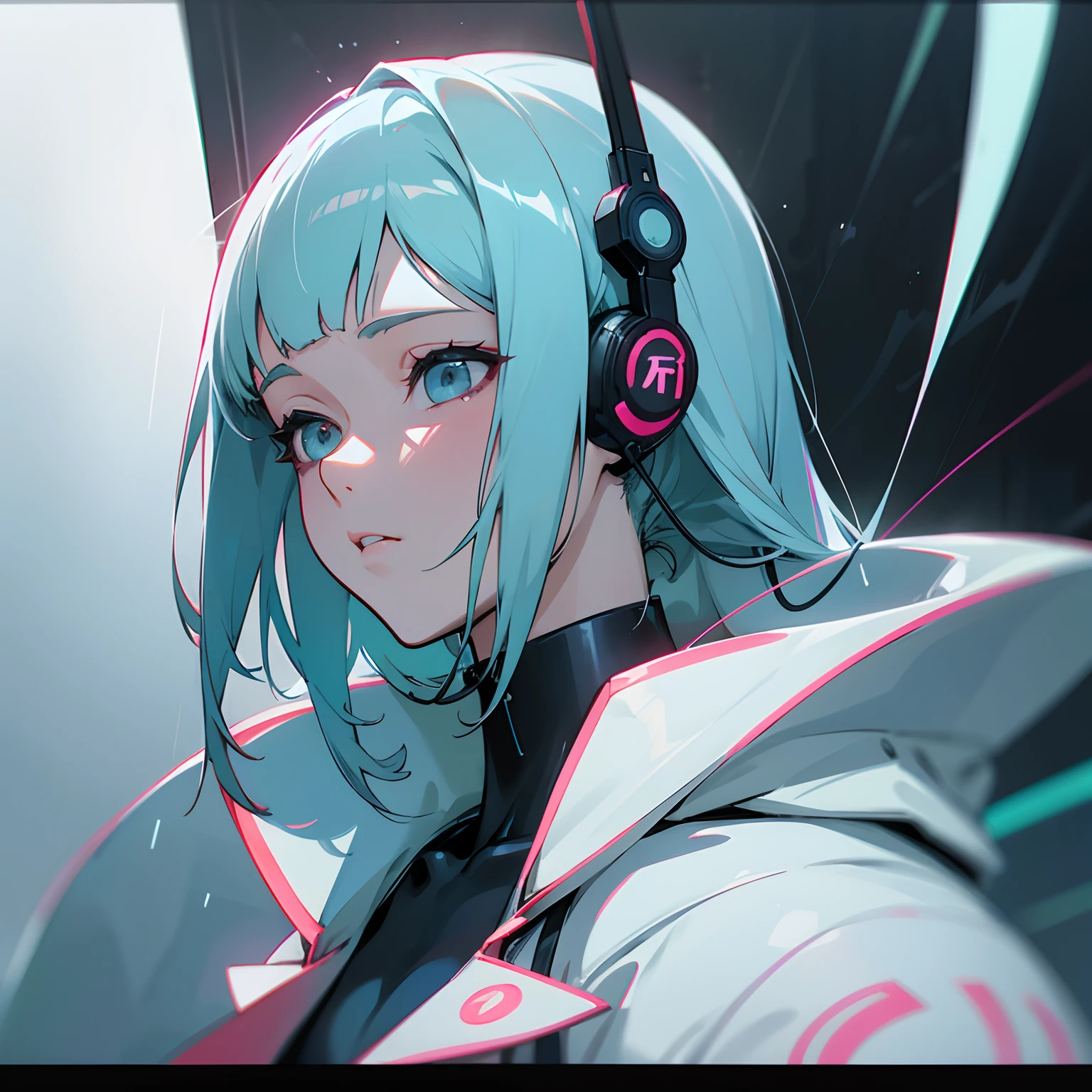 Anime Art of Ghost on Shell Girl Listening to Music in Headphone in Heavy Rain, cena detalhada, vermelho, rosto perfeito, fotorrealismo intrincadamente detalhado, trending on ArtStation, neon lights, Dia chuvoso, arte de anime de corpo inteiro impressionante