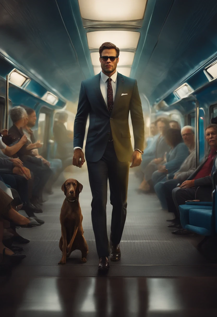 Dinossauro,glasses and suit,sentado,Metro