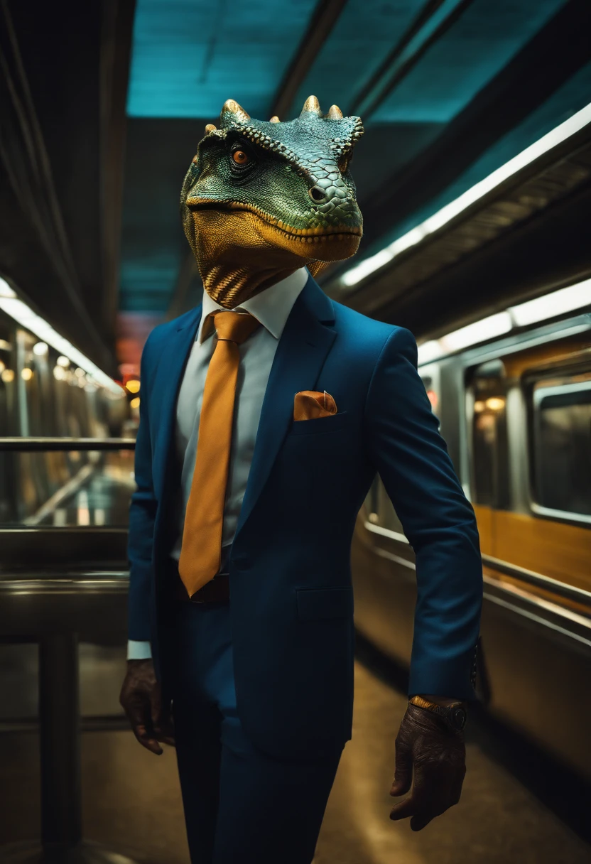 Dinossauro,glasses and suit,sentado,Metro