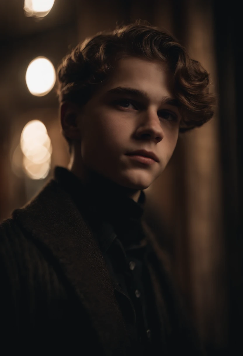 Portrait of a 17-year-old boy, schwarzen gelockten Haaren und brauner Haut und einer weissen maske mit einem grinsen