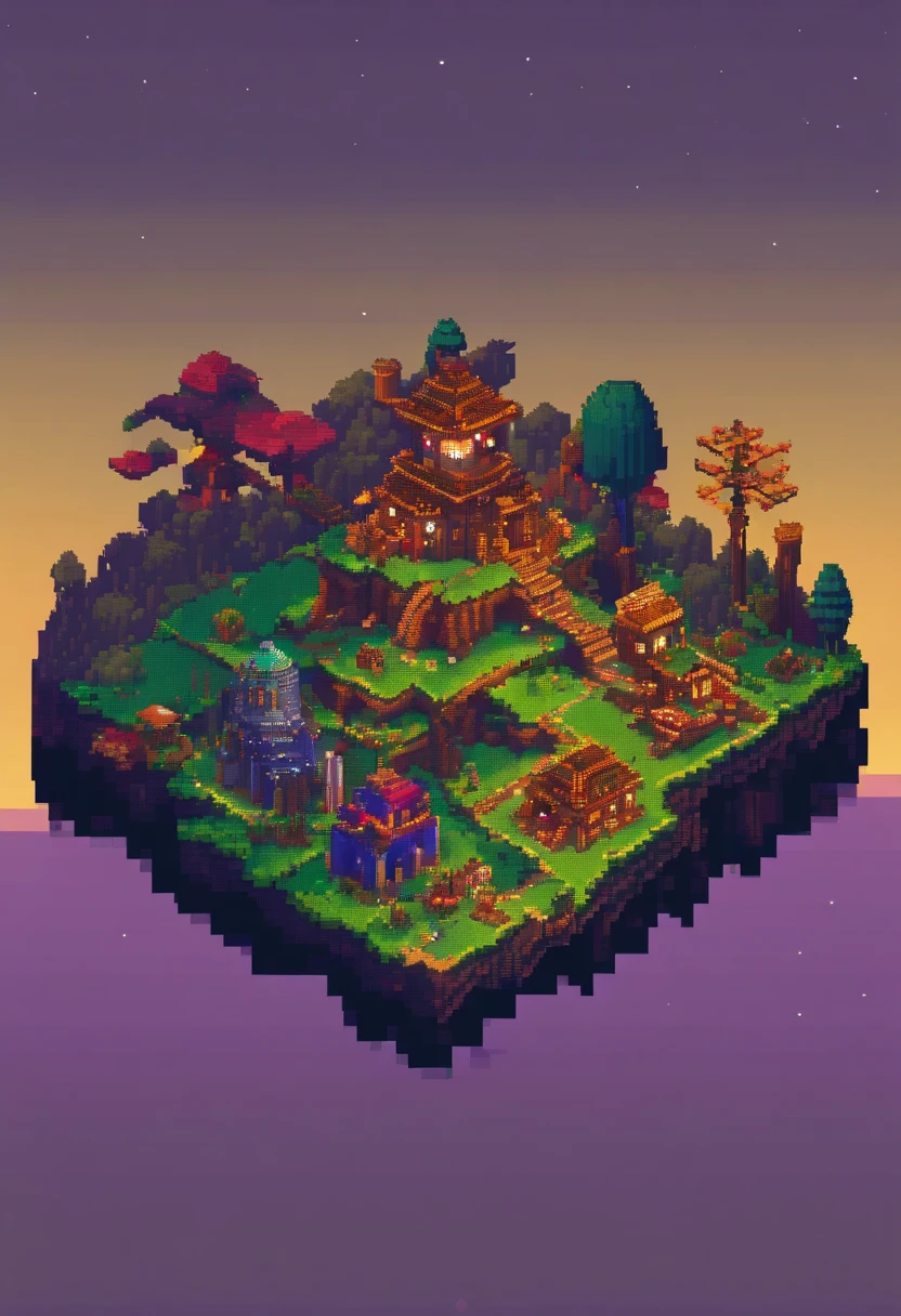 Game world. Night. 3D pixel art 4K wallpaper. Incredible pixel art details. Pixel art. Detailed Unreal Engine pixel art