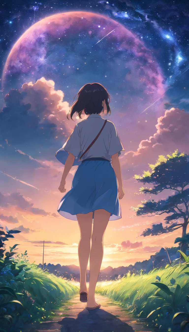 best qualtiy, tmasterpiece, 超高分辨率, realisticlying,Totoro,Fantastic starry sky,looking at the stars,wide angles