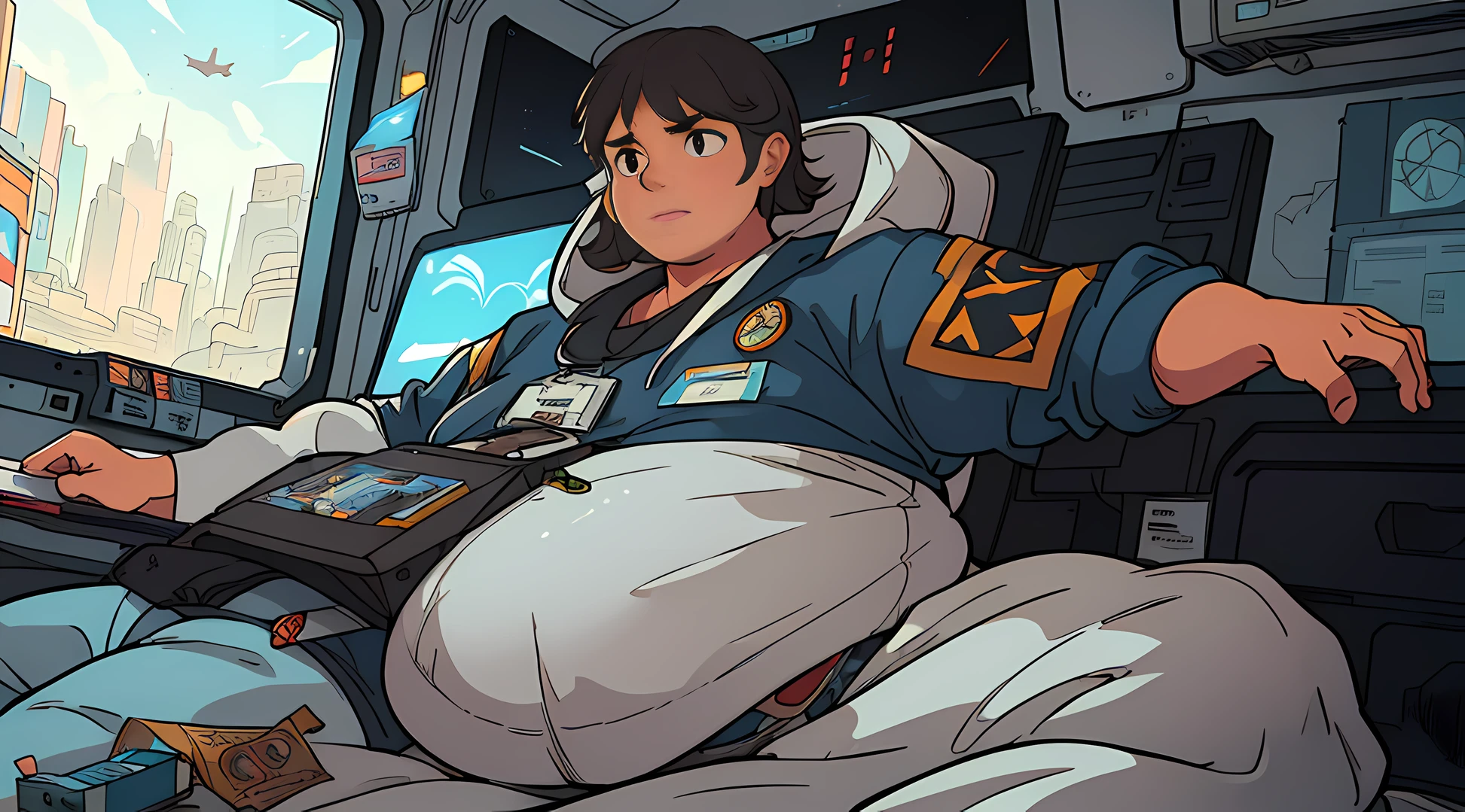 SCP-2611 Grande y a cargo, from SCP lore, es una hembra humana de aproximadamente 156 cm de altura. SCP-2611 is largely immobile due to its immense weight (Actualmente, aproximadamente 250 kg) And he's confined to a hospital bed, His main interests are related to the daytime television programs he used to watch, Require watching at least eight hours of television programming per day,  Minimalist aesthetics would tend to fool these ornate installations, And it would prevent the big intelligence from being the complexity and complexity of the environment, One would expect a very detailed analysis of this technology, realista, Hiperrealista, Arte conceptual, Suave, foco nítido, illustration,Mandelbulb 3D, Artstation, por James Gurney y artgerm