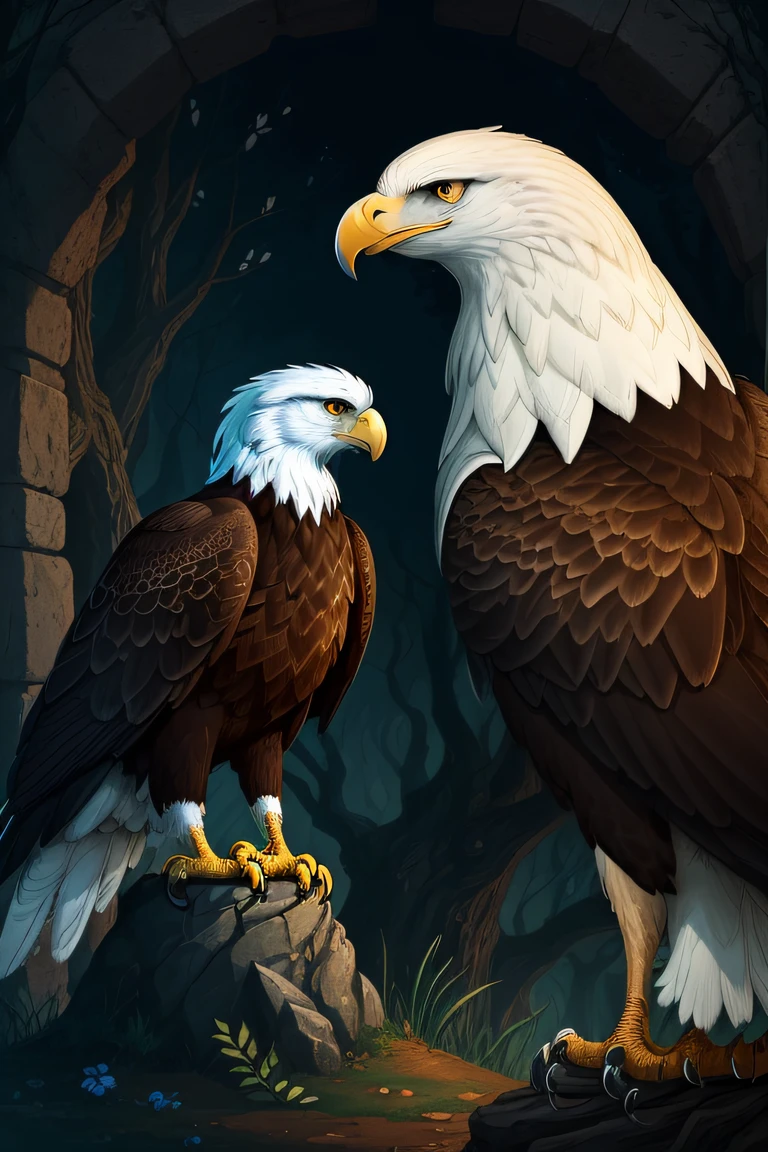 Hello, I need a drawing to interpret a fable, in which it talks about an eagle. Sendo que a imagem tenha um fundo preto e branco. --auto