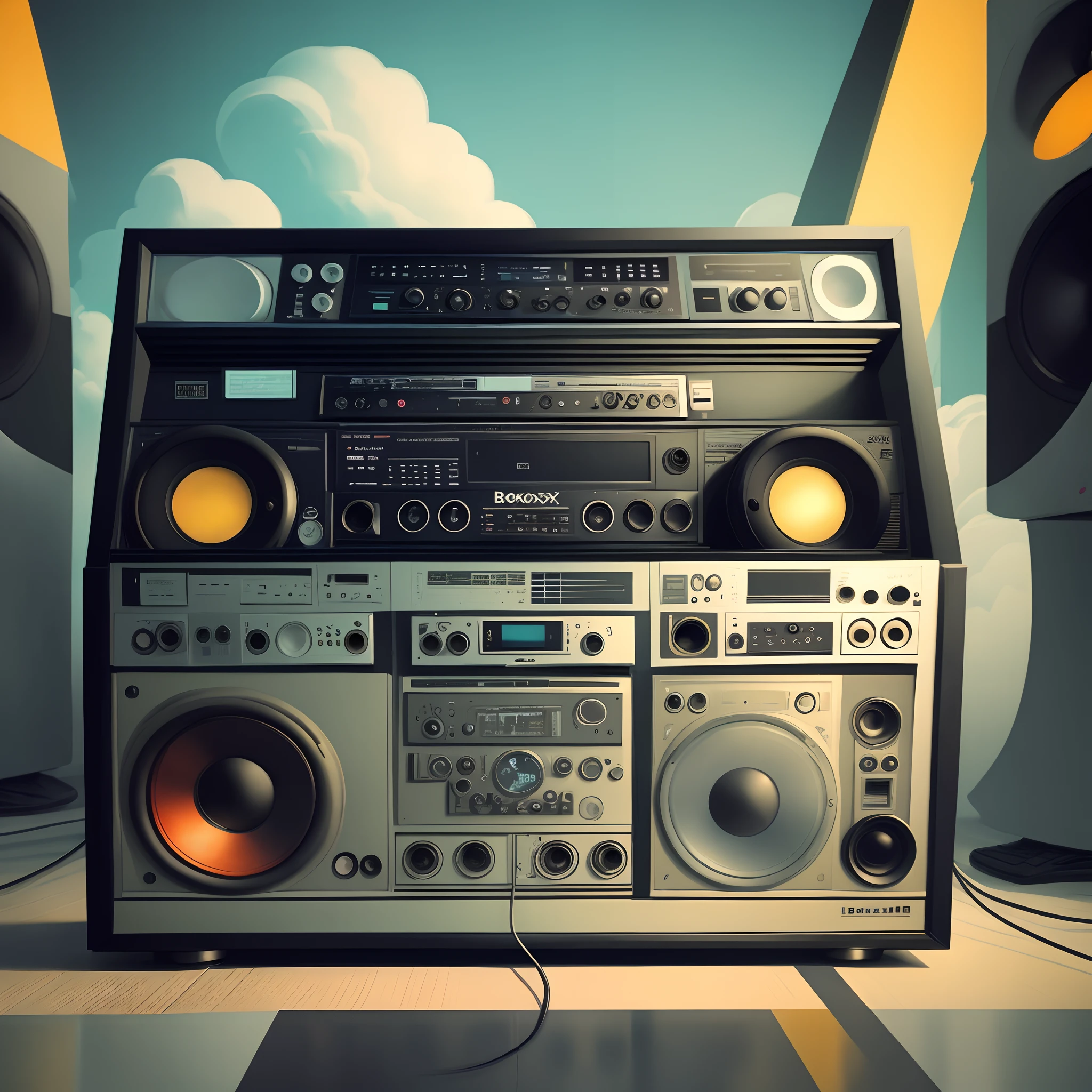 Boombox with retro wave aesthetic