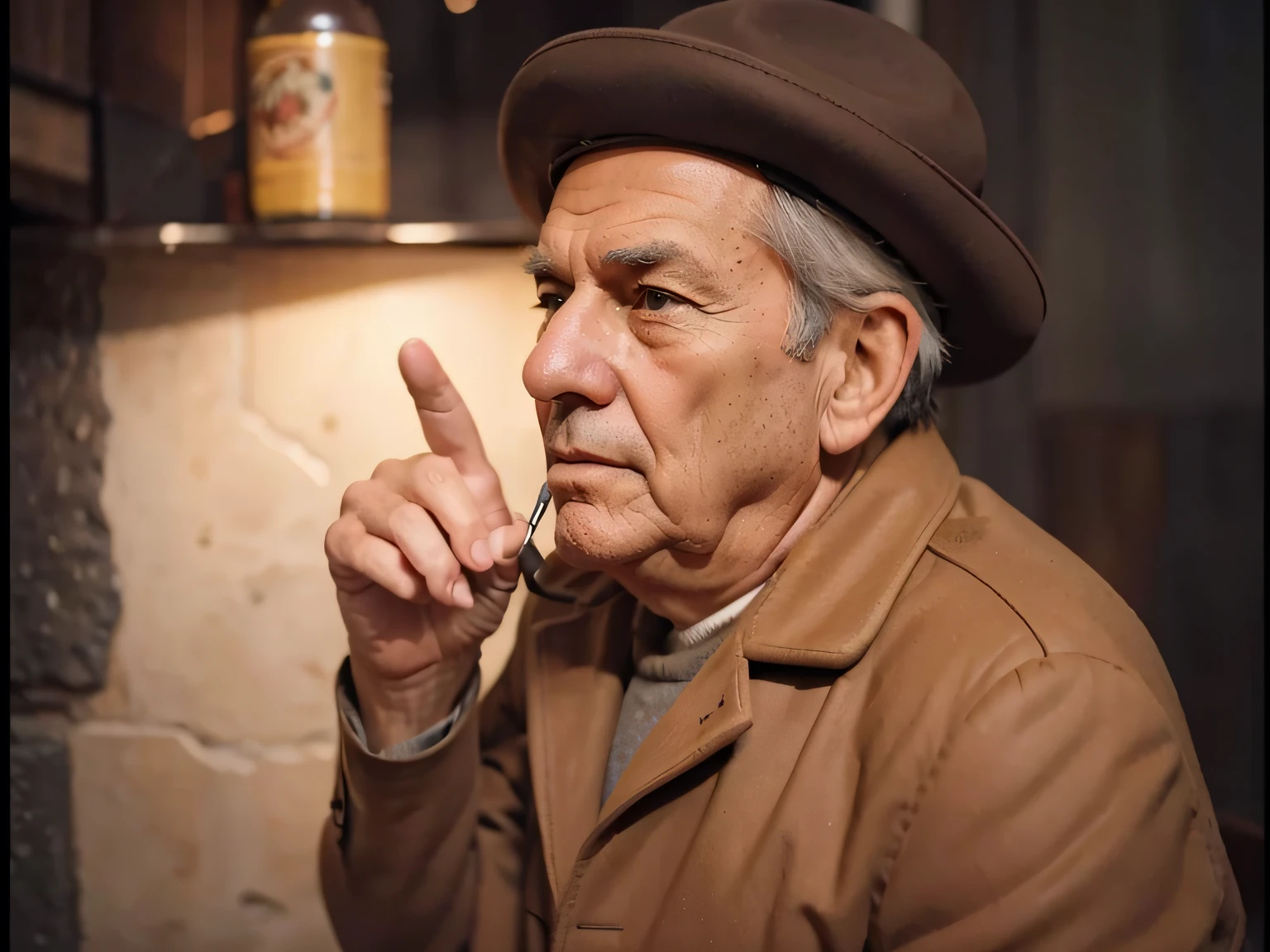 Hyperrealistic art of  <lora:skin texture style v5:1>
a closeup of an old man with a mustache and a hat smoking a cigarette while looking at camera, perfect skin, detailed skin pore, realism style, perfect image, perfect body, perfect anatomy, sharp image, detailed image, high quality photography, skin texture style, solo, simple background, hat, facial hair, black background, portrait, beard, smoke, cigarette, smoking, cigar, Extremely high-resolution details, photographic, realism pushed to extreme, fine texture, incredibly lifelike