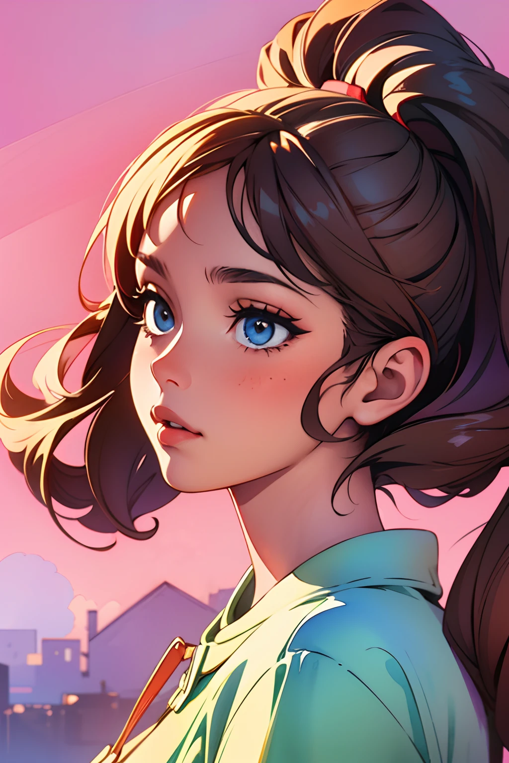 (1girl), (masterpiece:1.3), vibrant background bouncing off the screen, stunning watercolor, movie light.