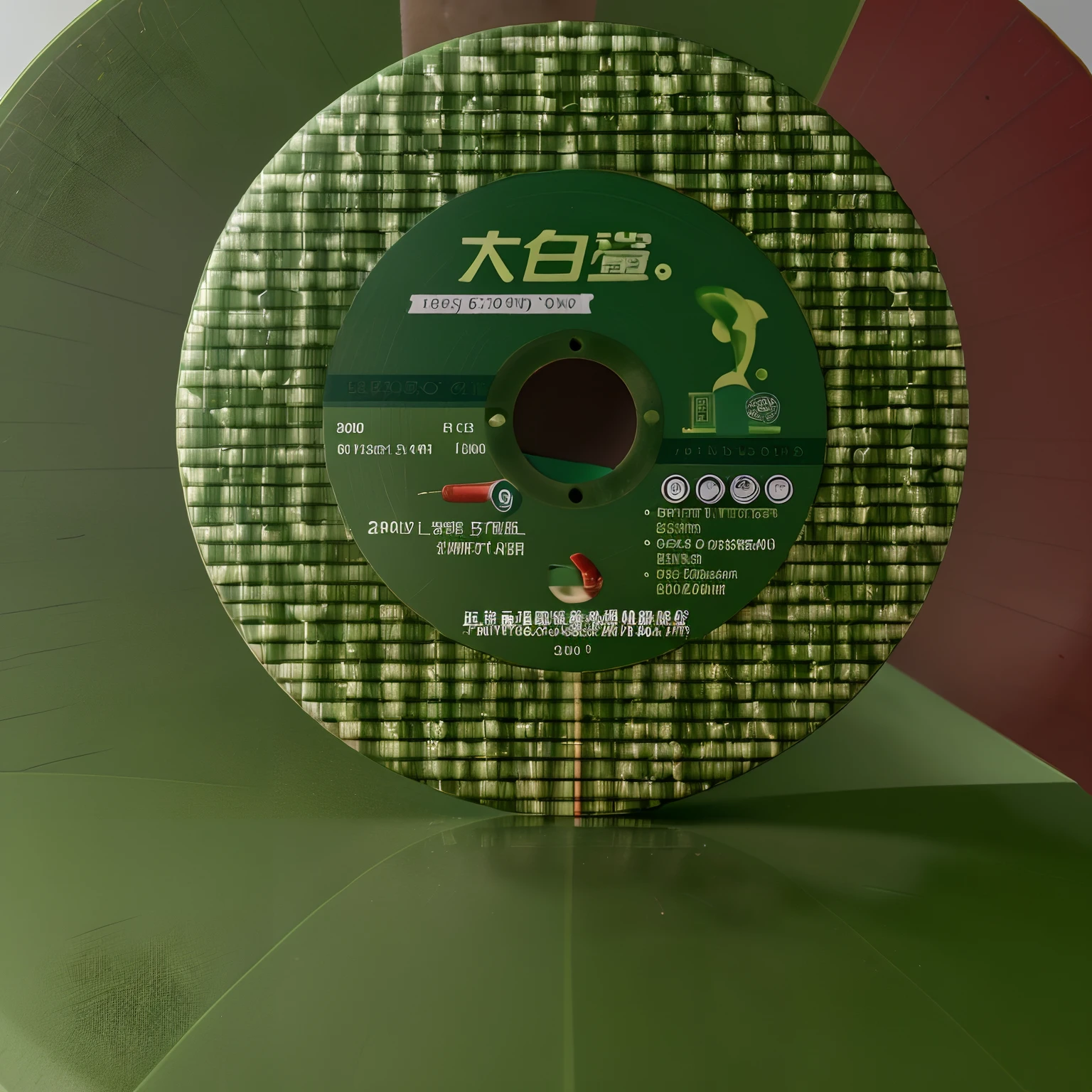 Close up of green disc on green and red background, product introduction photos, 200mm, 2 0 0 mm, 200 mm, Detailed picture, Wang Chen, sharpen high quality, 2 1 0 mm, 130mm, 3 0 0 mm, 300mm, detailed product image, 1 3 5 mm