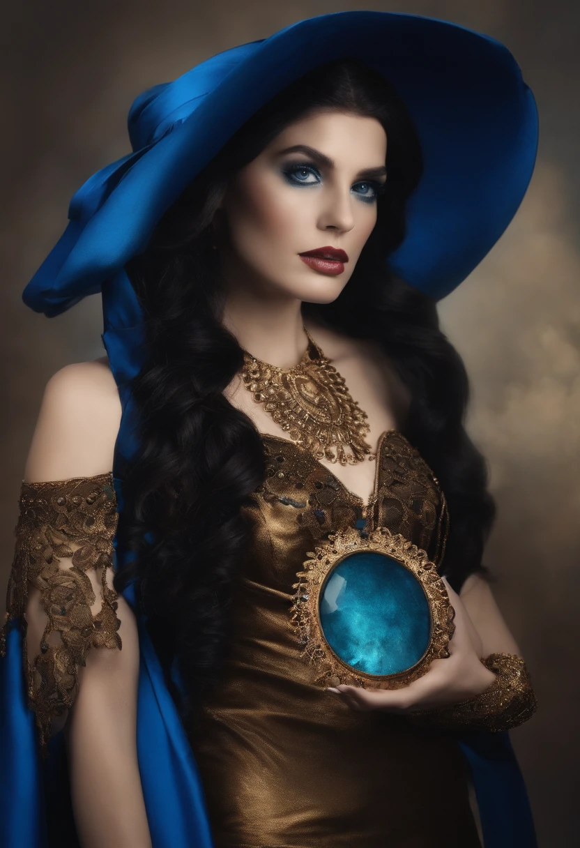 Esqueleto, jaqueta azul, olhos azuis.