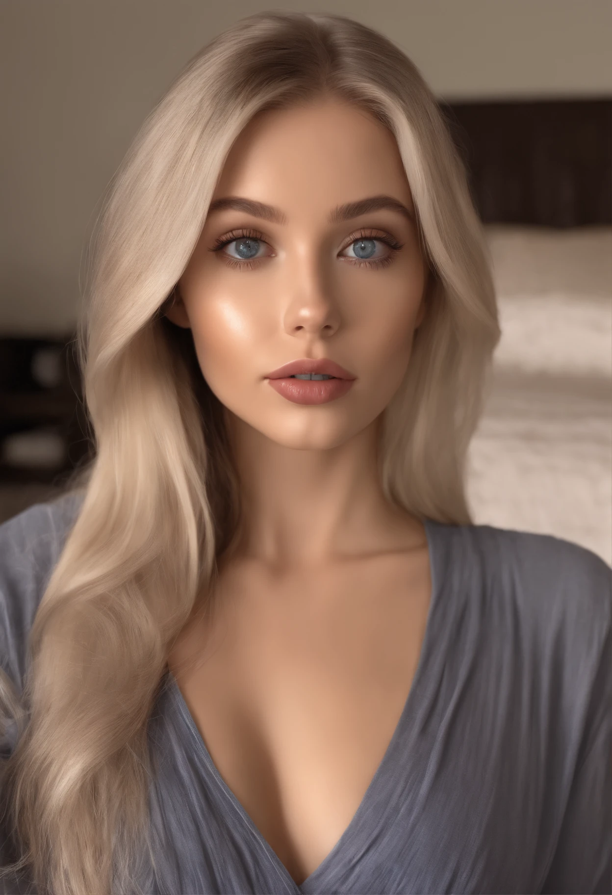 arafed woman fully , sexy girl with blue eyes topless, large breasts, ultra realistic, meticulously detailed, portrait sophie mudd, blonde hair and large eyes, selfie of a young woman, bedroom eyes, violet myers, without makeup, natural makeup, looking directly at the camera, face with artgram, subtle makeup, stunning full body shot,medium to large size bust, s