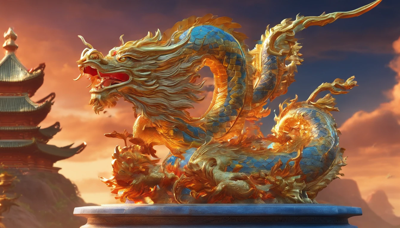 Sapphire sword, Chinese style, Chinese dragons,Floating in the air