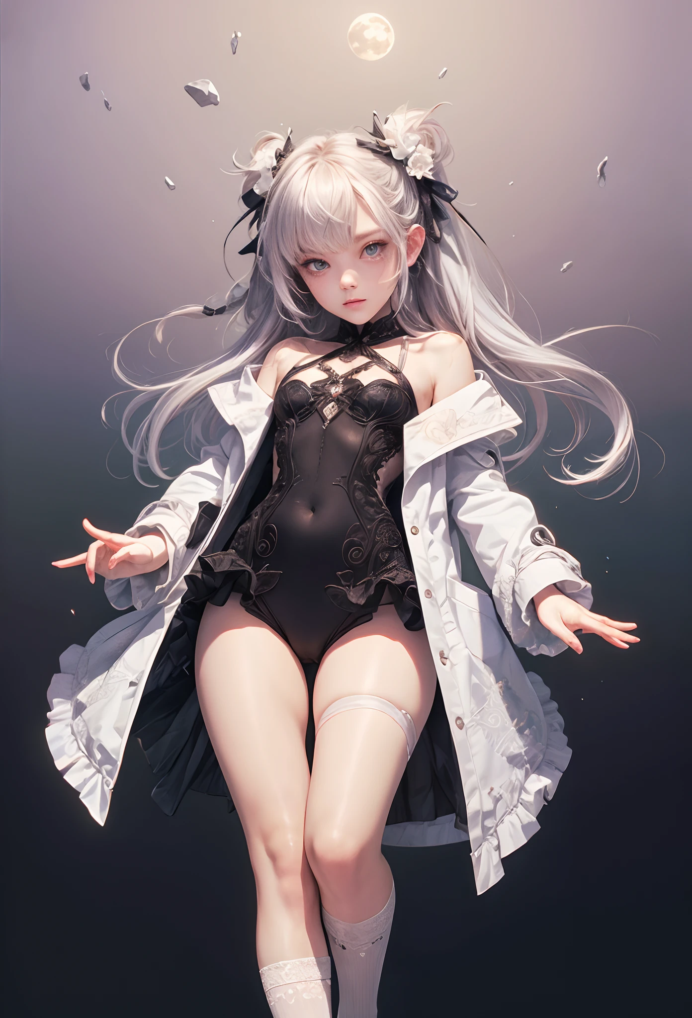 (Detailed illustrations,Very detailed and detailed drawing,Delicate lines with slow and rapid,Realistic texture expression),[Color tressed main line],(Old laboratory[Moon Night]),((Frankenstein's MonsterGIRL) 14years (Stitched skin [seam[Splicing]])[electrode] [SKINNY]) Artificial human,bandaged ((Manteau blanc) [Ren Hao(frilld)bow ribbon])[knee high socks],[Soft ambient light][[Halloween]][Colorful],(Intricate and beautiful decoration [Dense detail]),(Fine and beautiful skin expression [Transparency]),[Perfect eye details (Iris beautifully drawn in every detail)[Jewel-like eyes]],[long and beautiful eyelashes],[Meticulously drawn hair [More on beautiful and shiny hair]],(Perfect hand details [Beautiful fingers without breakdowns [Beautiful nails]]),(Perfect Anatomy (Perfectly proportioned)) [[Full body like]],[Ideal color coordination(Accurate simulation of light-material interactions)],(HighQuality,[Precision Detail] hight resolution,(detaileds,high-detail)),[[Pale and gentle colors]][Visual art that conveys a sense of narrative] [[Eros in the Natural Body]].