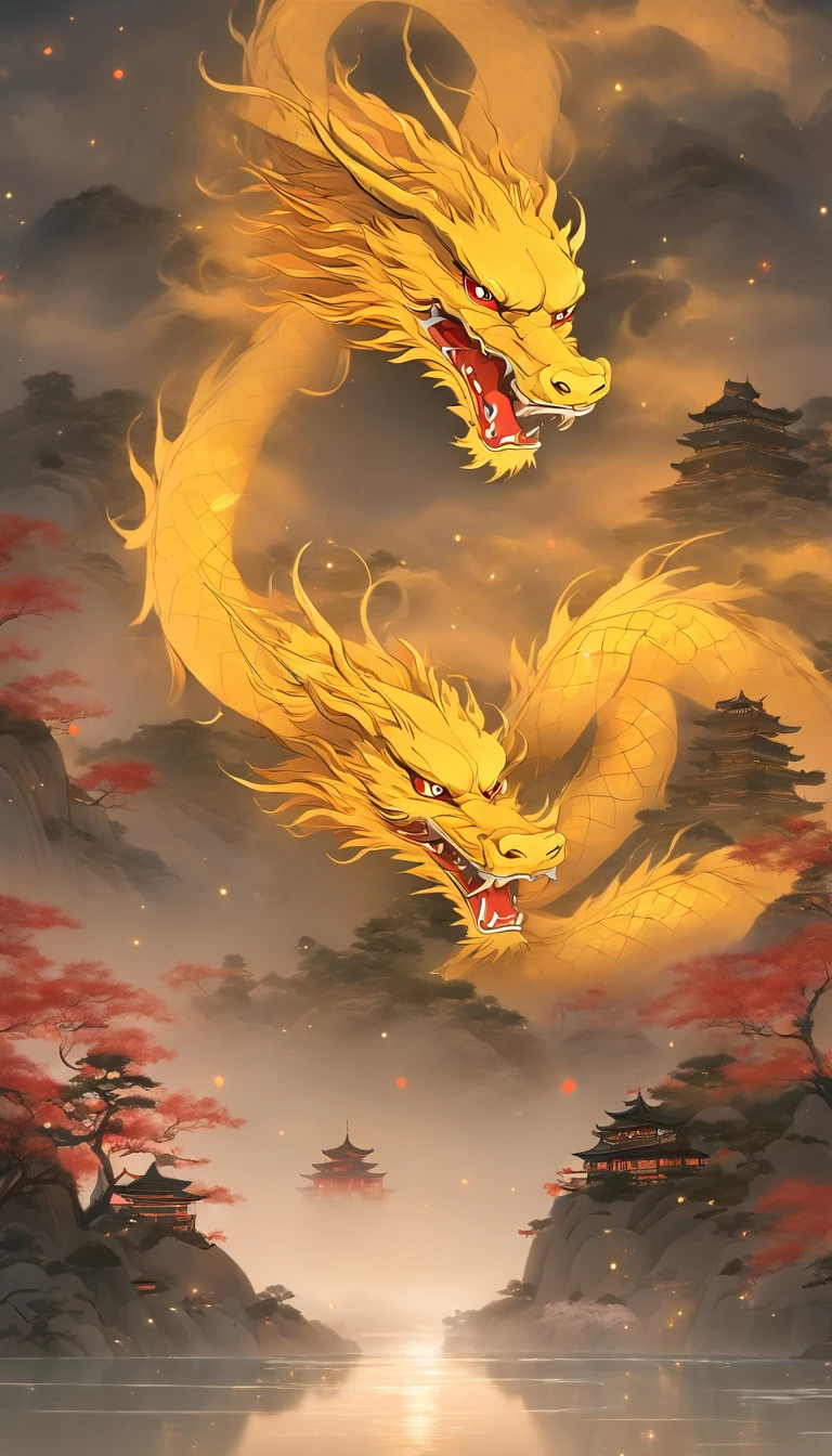 unmanned , Outdoors , Night , Dream ,( Heavy fog :1.4), Full moon , mont , River , Golden branches , skyporn , Gold decoration ,
( Minimalism :1.4), Classical Chinese art , Yellow Dragon climbing mountains , filmposter , Minimalist background ,。.。.。.3D, Clean screen ,
 Best quality , Perfect lighting , masutepiece , offcial art ,8K, Walpal
 Huge file size , hugefilesize , Super detailed , OC renderer ,
 Symmetrical shopping ,