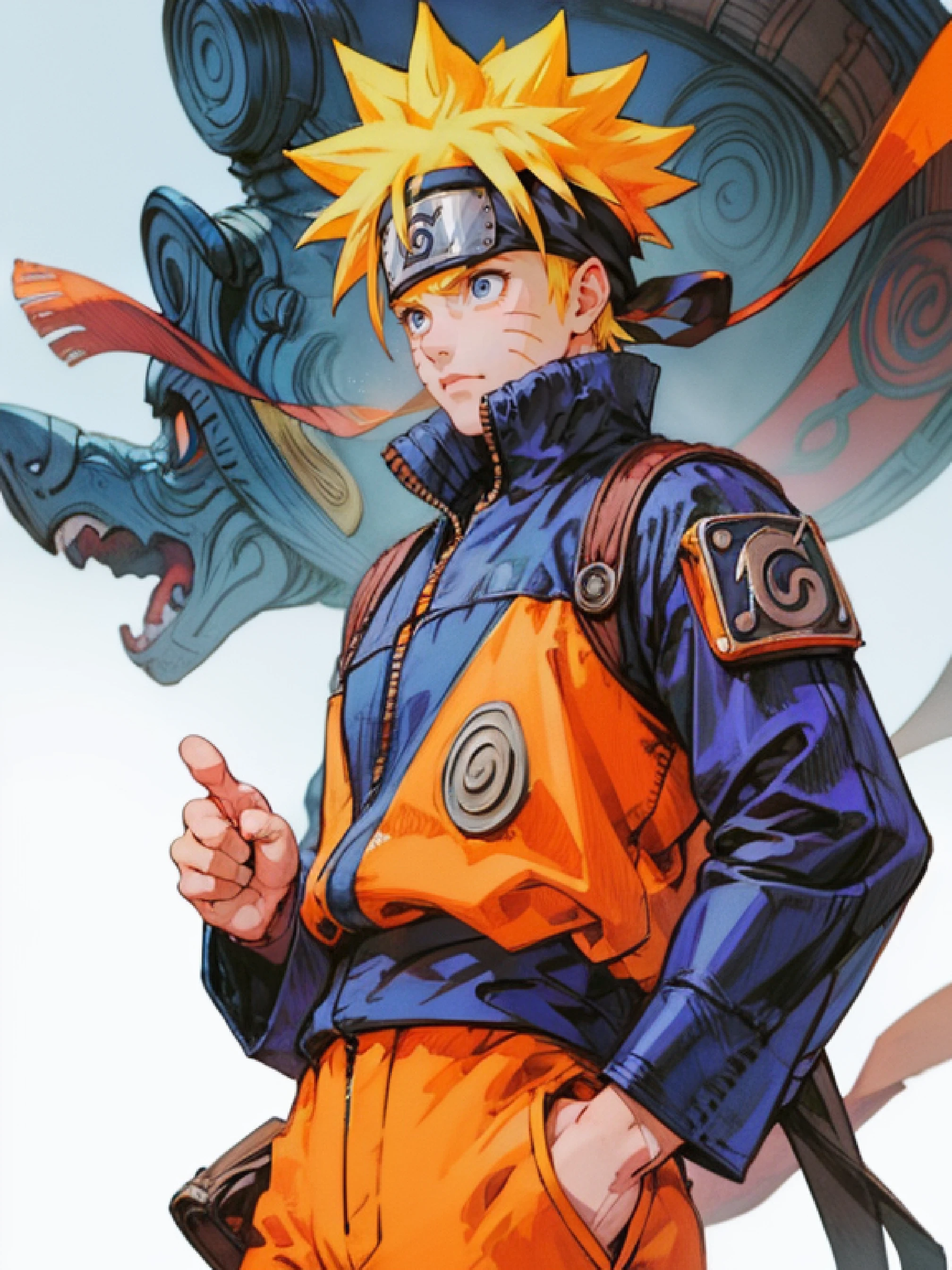 1man, solo, (masterpiece), best quality, ultra-detailed, Naruto, Retro style, fashion cloth, fancy. ninja village,