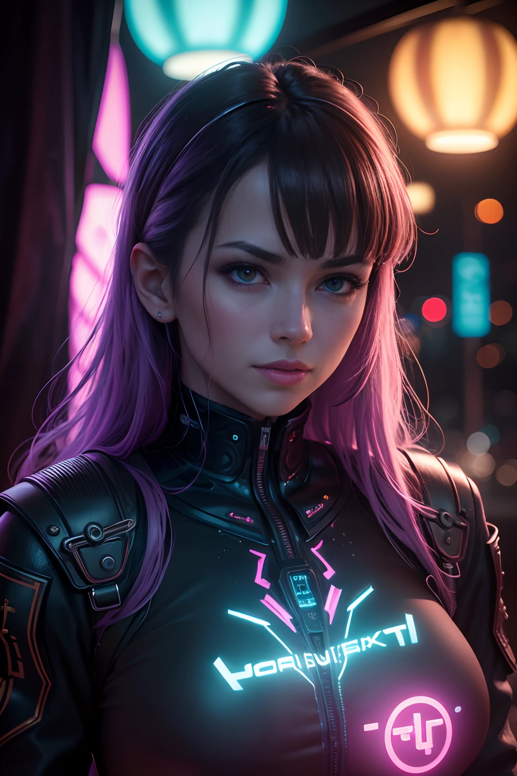 (best quality, masterpiece, highest detailed), (photorealistic:1.2), raw photo, realistic portrait, cyberpunk style, cyborg portrait, robotic face, mechanical tubes, multi-colored hair, short haircut, robotic body, robotic tubes sticking out, metal body , neon backlight, red blue neon, (vibrant color), (intricate details), exposure blend, bokeh, dim light, (hdr:1.4), high contrast, (muted colors, dim colors, soothing tones:1.3), low saturation morbid