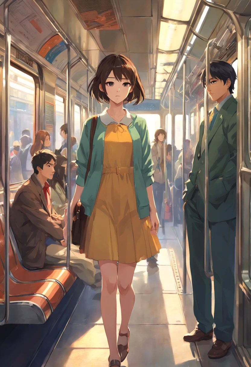 The prompt: "A subway car, people walking back and forth. Li Yang stands in one corner of the car, casually glancing at everyone inside. One girl in a simple and stylish dress catches Li Yang's eye. The girl stands gracefully at the other end of the car, attracting the attention of the other passengers."
The prompt (in Stable Diffusion format):
"(best quality,highres,masterpiece:1.2),ultra-detailed,(realistic,photorealistic,photo-realistic:1.37),subway car,people walking back and forth,Li Yang stands in one corner of the car,glancing at everyone inside,1girl in a simple and stylish dress catches Li Yang's eye,the girl stands gracefully at the other end of the car,attracting the attention of the other passengers,medium:1.1,illustration,additional details,soft sunlight streaming through the windows,to create a warm and cozy atmosphere,rich colors and textures to enhance visual impact,portrait style to capture the beauty of each person,subtle shadows to add depth to the scene,hints of reflection on the shiny surfaces inside the car,natural and relaxed poses of the passengers,to evoke a sense of realism and authenticity,perspective focusing on Li Yang and the girl,creating a subtle narrative in the image,dynamic composition to simulate the movement and energy of the subway,subtle blur effects to imply the fast-paced environment,creative lighting to highlight the girl and draw attention,Warm color tone with a touch of urban coolness".