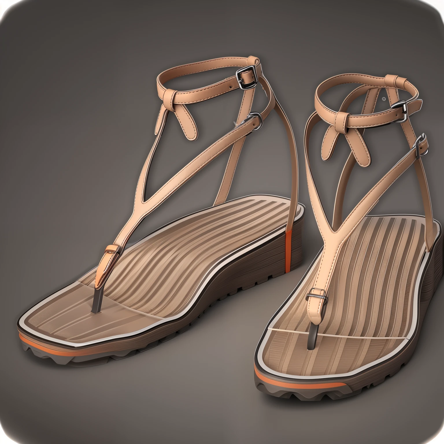 (Masterpiece, best quality: 1.2), (Super detailed),pair of sandals with orange straps and white soles on a gray background, sandals, shaded, stylized material bssrdf, straps, , battle sandals , high detailed, high detailed, stylized shading, heavily stylized, minimal shading, very stylized, flip flops, sandals, , ancient, 3d model, white soles, orange straps, white soles, orange straps