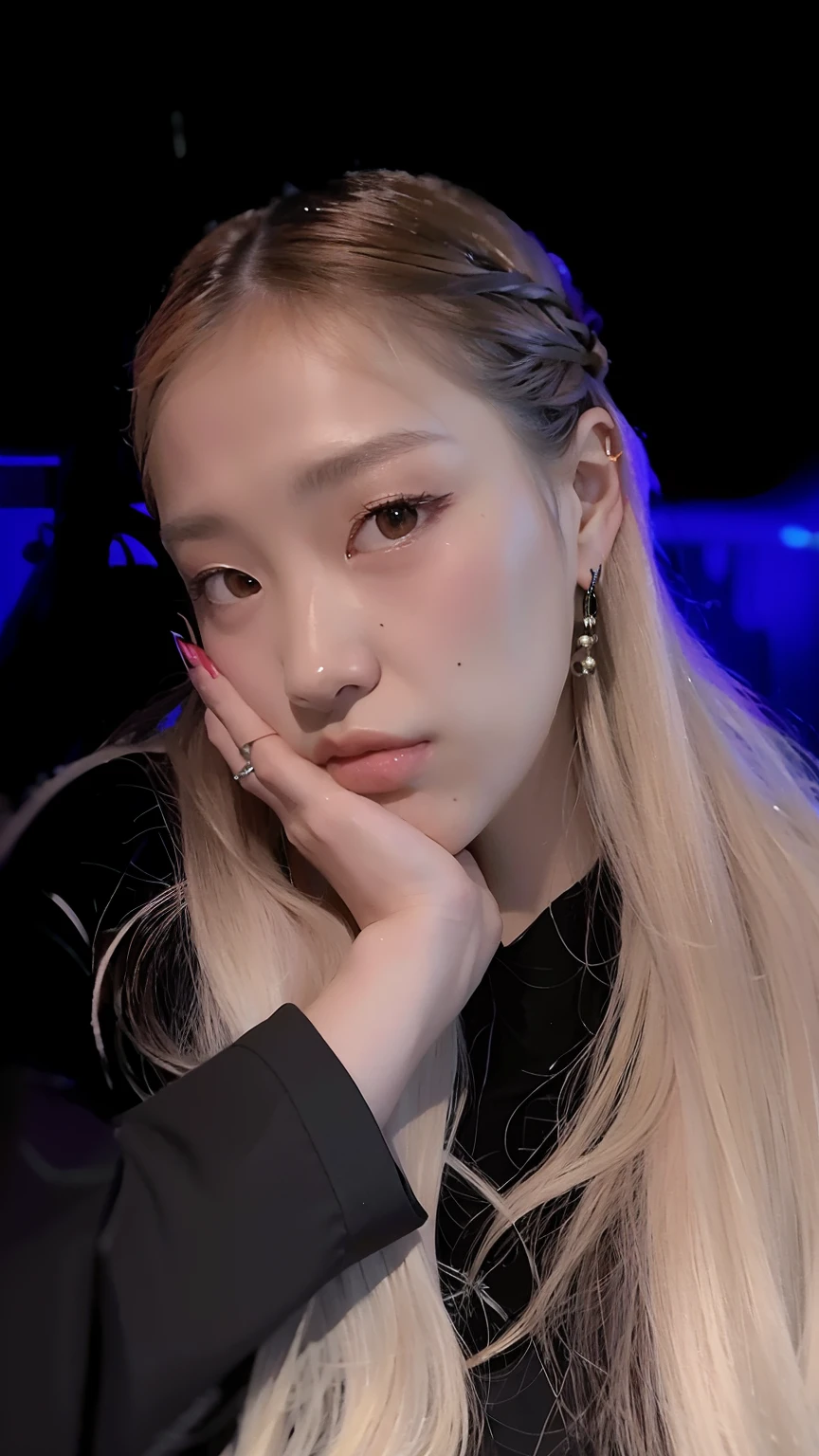 a close up of a person with long hair and a black shirt, roseanne park of blackpink, portrait of jossi of blackpink, jossi of blackpink, jia, pouting, jinyoung shin, kda, ji-min, lalisa manoban of blackpink, taken in the early 2020s, cl, taejune kim, headshot profile picture