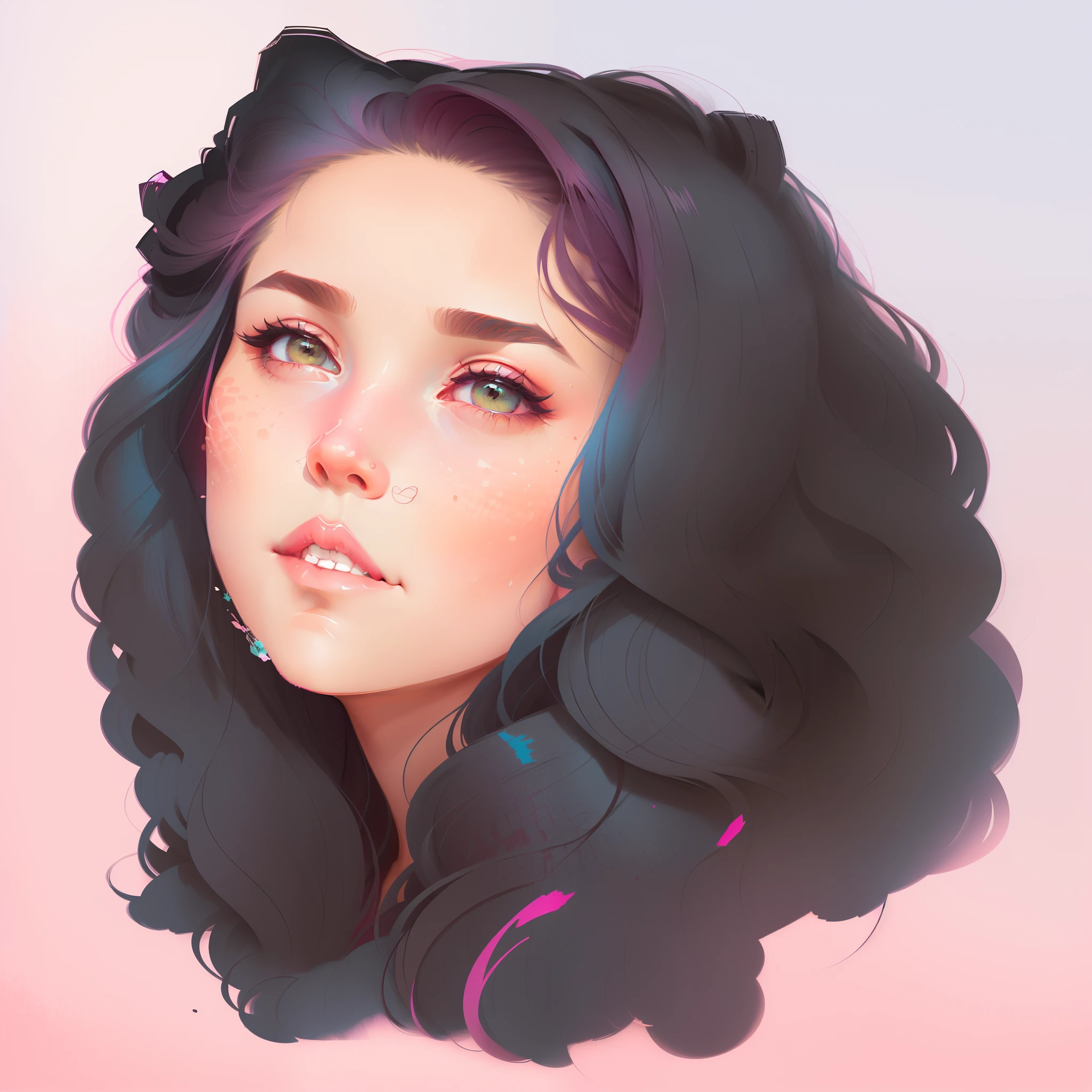 there is a drawing of a woman with long hair and a pink background, digital illustration portrait, in style of digital illustration, detailed illustration portrait, portrait illustration, detailed color portrait, lofi portrait, digital portrait, detailed portrait, color portrait, in the art style of bowater, solo portrait 🎨🖌️, stylized portrait, cartoon portrait, high quality portrait