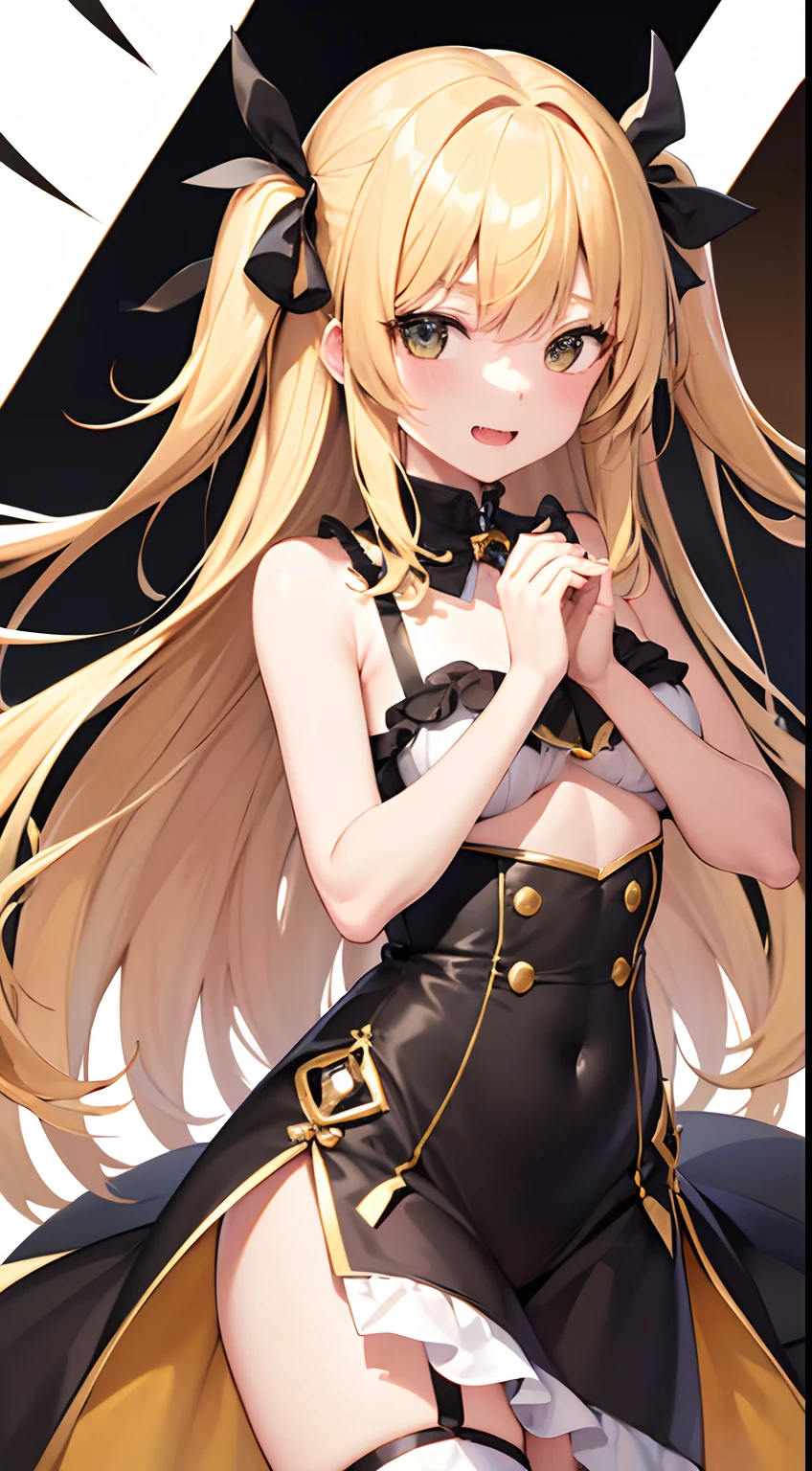 hight resolution、hightquality、ultra-detailliert、8k wallpaper、1人の女性、a blond、Beautiful fece、Wearing a shark costume、Teeth are shark fangs、Kamimei、Melancholy is in the air、Lovers feeling、Be loved、Familiarity、Lots of gold and black、Gold and black background、Hands folded behind your back、Add Halloween elements