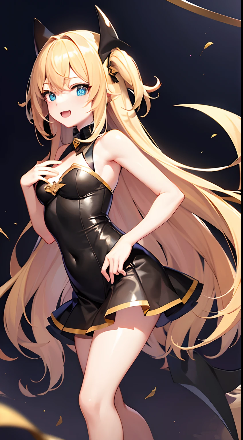 hight resolution、hightquality、ultra-detailliert、8k wallpaper、1人の女性、a blond、Beautiful fece、Wearing a shark costume、Teeth are shark fangs、Kamimei、Melancholy is in the air、Lovers feeling、Be loved、Familiarity、Lots of gold and black、Gold and black background、Hands folded behind your back、Add Halloween elements