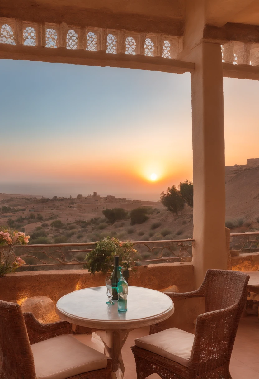Palestine sunset, tagine meal on balcony, Palestine tea and mint, masterpiece, best quality, ultra high res, RAW, Gaza, (Photoluminescence), blooming flowers, clear, Cinematic RAW photo, hyper real photo, ultrarealistic, 8k uhd, dslr, soft lighting, high quality, film grain, Fujifilm XT3, photographed on a Kodak Retina II Sanyo Xacti VPC-CA6, 50mm lens, Wide Angle, HDR, hyper-realistic, colorgraded, volumetric lighting, [volumetric fog, moist], shallow depth of field, reflections, photo, (sparkling), glistening, (iridescent), glimmering, shimmering, mystical, enchanting, glittering, Morocco, exotic, (masterpiece) (best quality) (detailed) (8k) (HDR) (wallpaper) (cinematic lighting) (sharp focus) (intricate), romantic