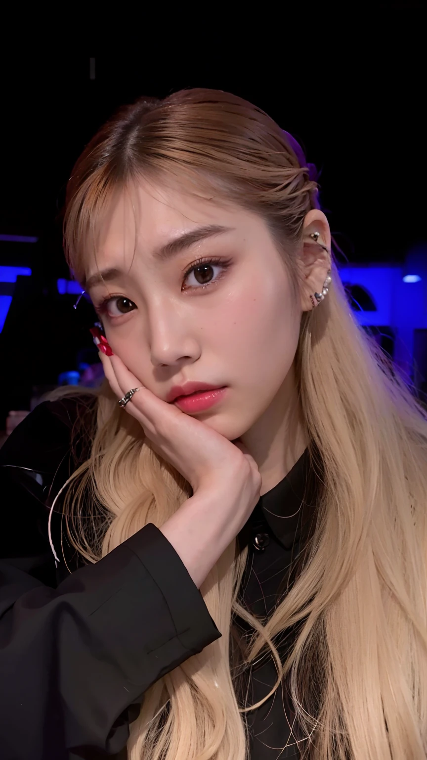 a close up of a person with long hair and a black shirt, roseanne park of blackpink, portrait of jossi of blackpink, jossi of blackpink, jia, pouting, jinyoung shin, kda, ji-min, lalisa manoban of blackpink, taken in the early 2020s, cl, taejune kim, headshot profile picture