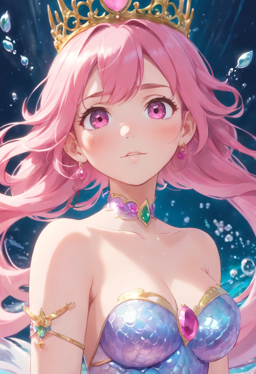 ACG 3D rendering,Pink hair, estrus, mermaid, exposed, dreamy, intricate details, 8k firee embellished tiara,Popular on the art station Imperial Sister