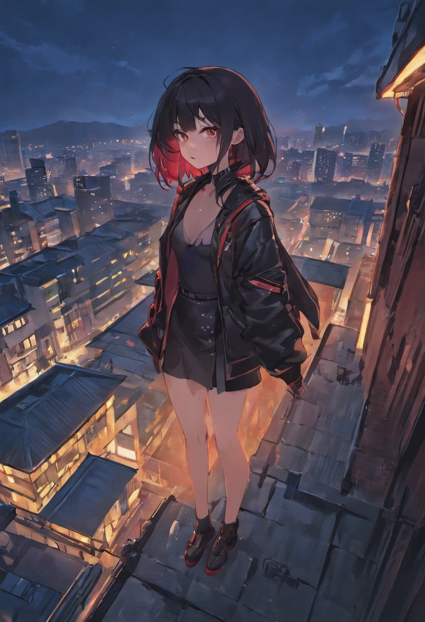Young vampires, Black leather, Beauty face, nice legs, Dark hair, On the roof, At night, fullmoon, Scattered clouds, cyber implants, Cyberpunk, Detailed, bladerunner, Digital Painting, 4K UHD, by Chefede