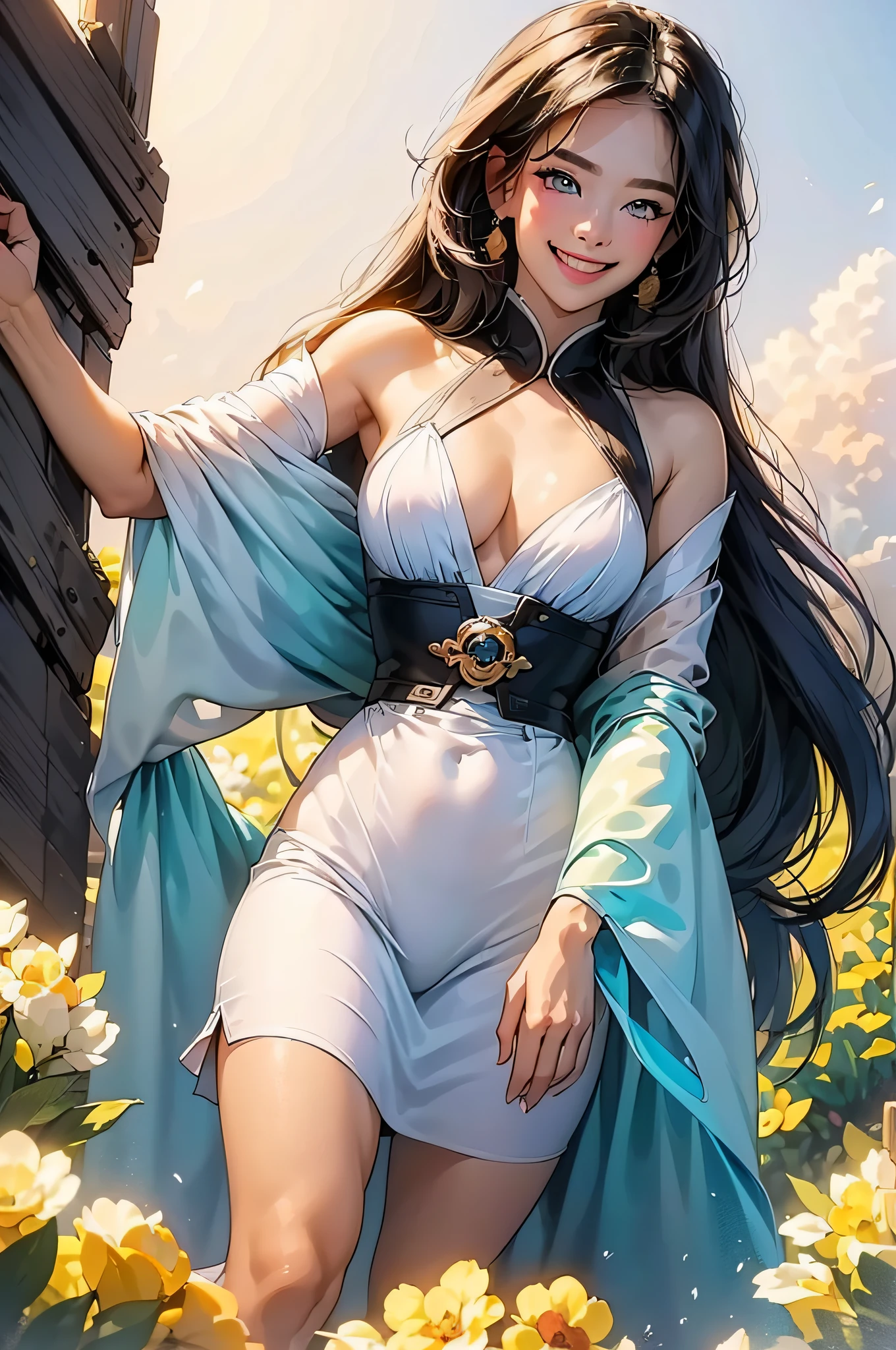 (in 8K、top-quality、masterpiece:1.2)、1人の女性、(Smiling smile:1.1)、beautidful eyes、Valley、The upper part of the body、shorth hair、Like a boy、Colossal tits、Purple View、