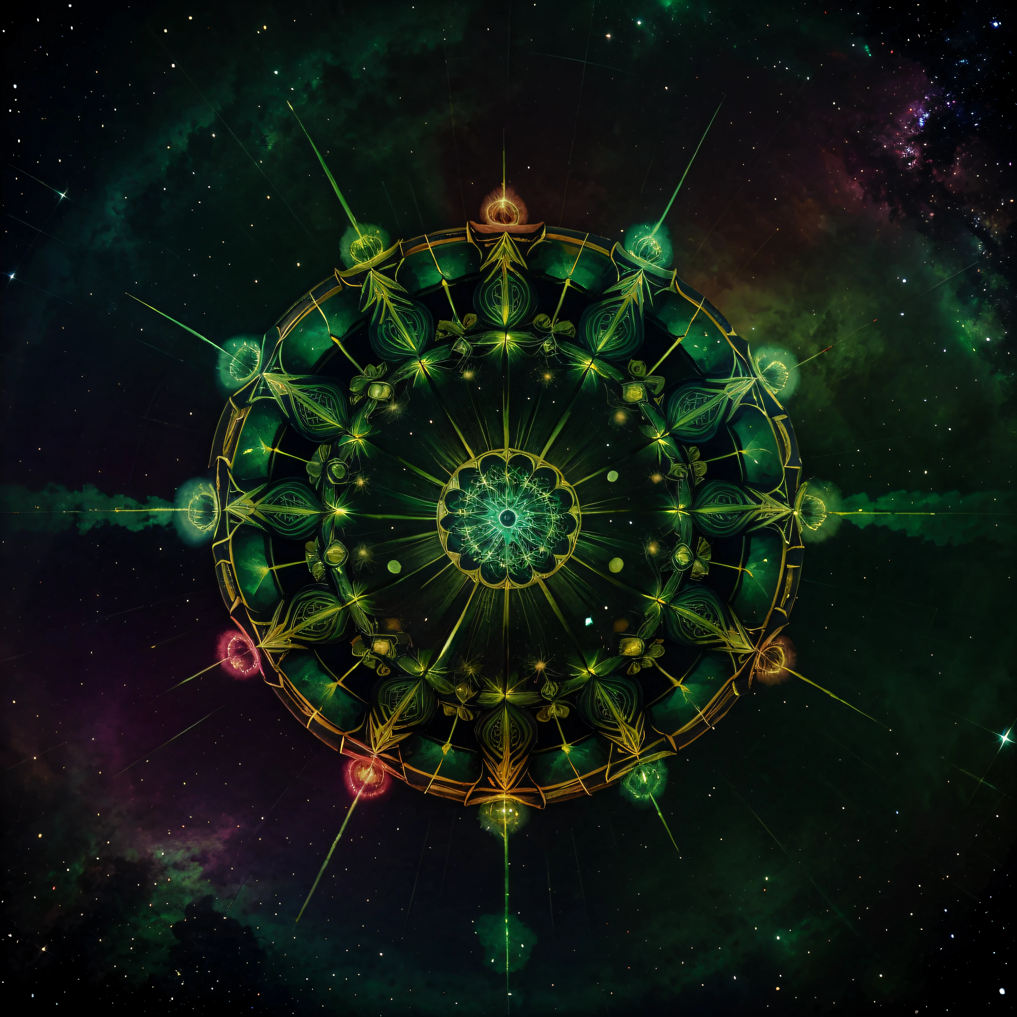 mandala with green nebula background