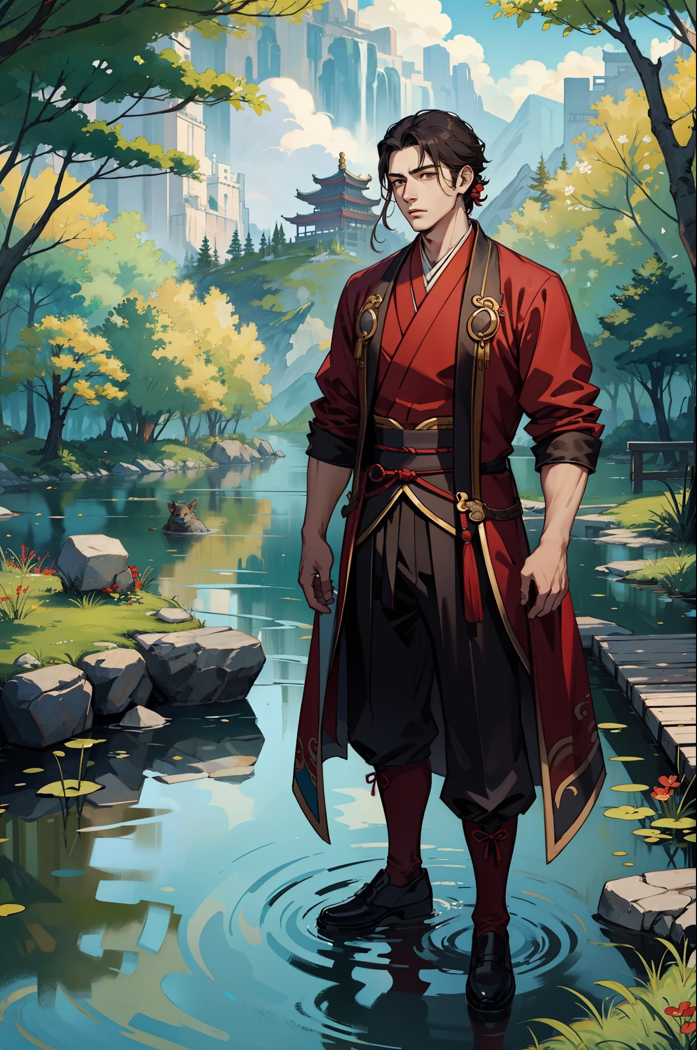 Boy sunshine,lanbai,rivers and lakes,period costume,Xianxia,pets。