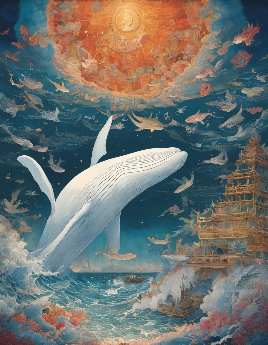 Draw a vivid scene of Jonah, Profeta de Deus, A Moment of Desperate Prayer in the Huge Belly of a Giant Whale.
Jonas ajoelhou-se molhado, Terreno escorregadio, Iluminado pela luz fraca que entra da boca da baleia.
He's wearing tattered clothes，Facial features radiate pain and humility.intrincado、alto detalhe、Dramatics、（volumeric lighting：1.2）Tiroteio HDR。（Close-up，Super Deep Vision，ultra-grande angular，Microfocal length lens：1.2）（realista：1.4）tmasterpiece、alta qualidade、Fotografia bonita
Perto de: Jonas, The inner walls of whales are rough, moist texture, Some kind of marine debris is visible.
Jonah raised his hand in prayer, tear in the eyes, For His Word is addressed to God.
A figura da baleia gigante paira sobre Jonas, Show His greatness and darkness, Em contraste gritante com a pequenez e fragilidade do profeta.