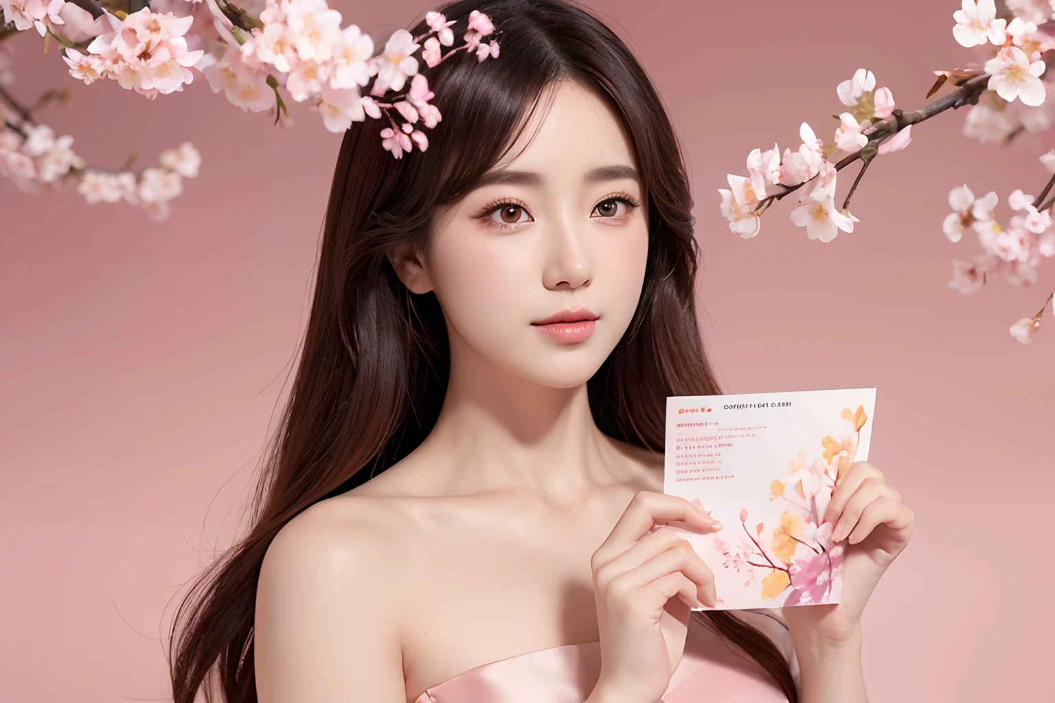 Golden cherry blossoms , glute, illustration,Ancient beauty side,illustration,(Little Feiyan),Golden cherry blossoms,pink gradient background,8K,the detail,illustration,poster for