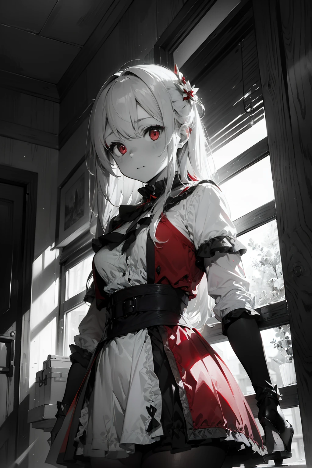 Art in fantasy pencil (sketch) effect, aethereal aesthetic, sharp focus, dramatic illumination, (((monocromatic (red & white)::1)))