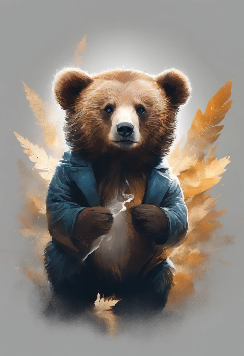 Perfect centering, Cute bear cubs everywhere, Wear a suit,, Smoking, Cigarettes in the mouth, Standing position, Abstract beauty, Centered, Looking at the camera, Facing the camera, Approaching perfection, Dynamic, Moonlight, Highly detailed, Digital Painting, art  stations, concept-art, Smooth, Sharp Focus, 8K, hight resolution, Illustration, art by carne griffiths and wadim kashin, White background