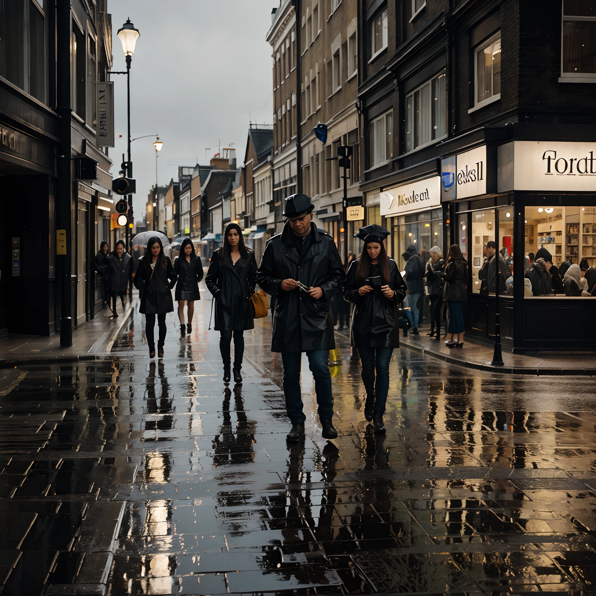 London Street ,rain ,people ,abstract oil painting, acrylic painting,
