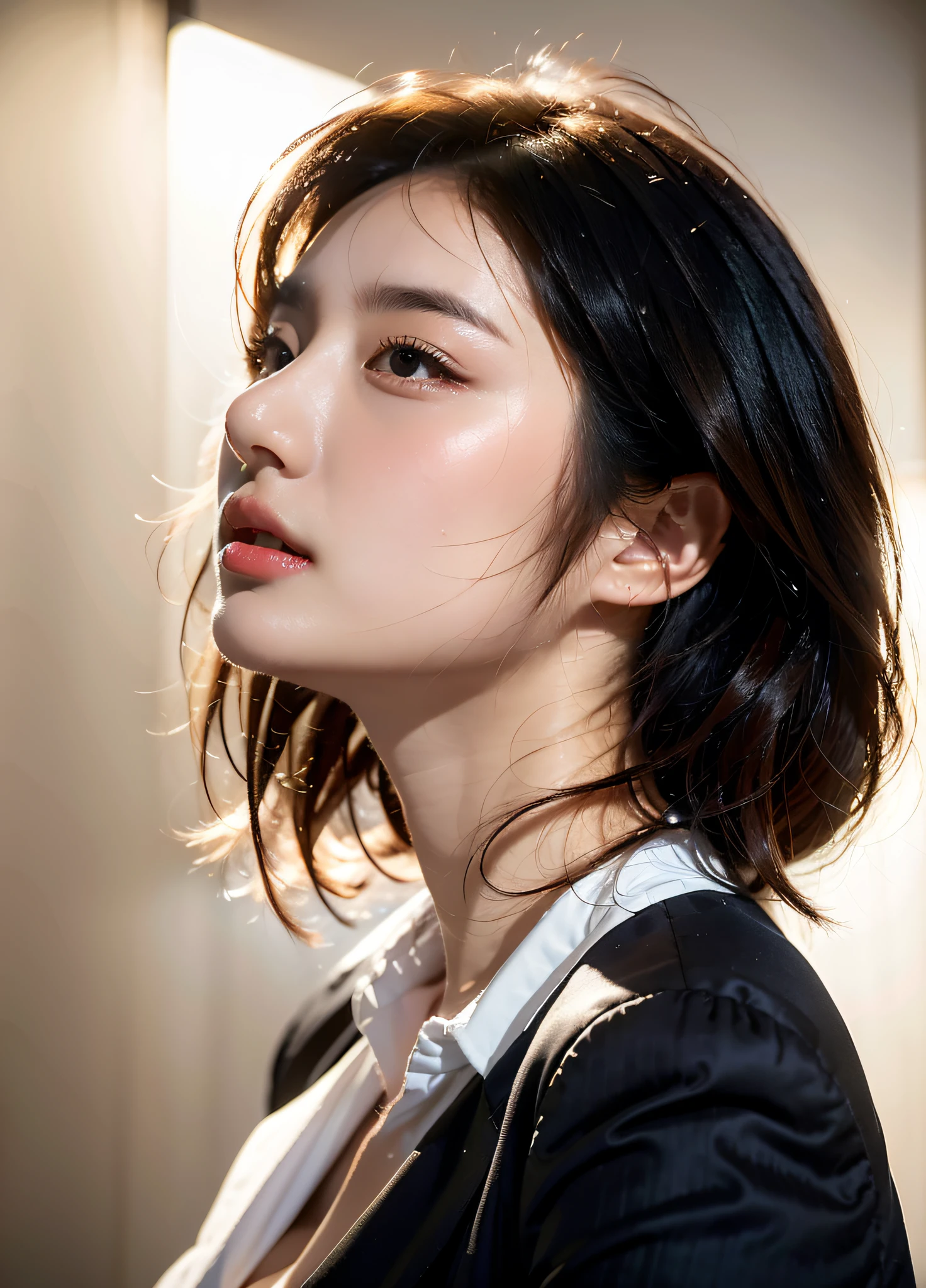 there is a woman in a black jacket and white shirt, Gorgeous young Korean woman, Beautiful young Korean woman, beautiful Korean women, portrait of female korean idol, young lovely Korean faces, gorgeous chinese models, soft light from the side, asian beautiful face, young cute wan asian face, Portrait photo of a beautiful, Beautiful young Asian woman, photo of a beautiful woman