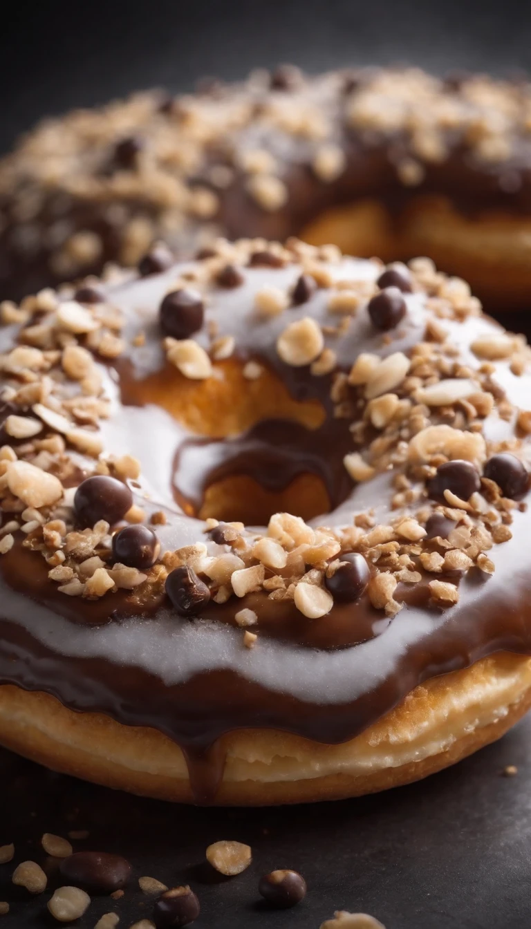 A Donut falling in pieces juicy, tasty, hot, promotional photo, intricate details, hdr, cinematic, adobe lightroom, highly detailed, (masterpiece, 4k, ultra detailed, raw photo: 1.2), (portrait:1.2), (single background, black background1.4), (Art Deco:1.4), (minimalism:1.4), (clean:1.4), (fractal:1.4), (Microphone art deco), (Podcast) CCDDA Artstyle,