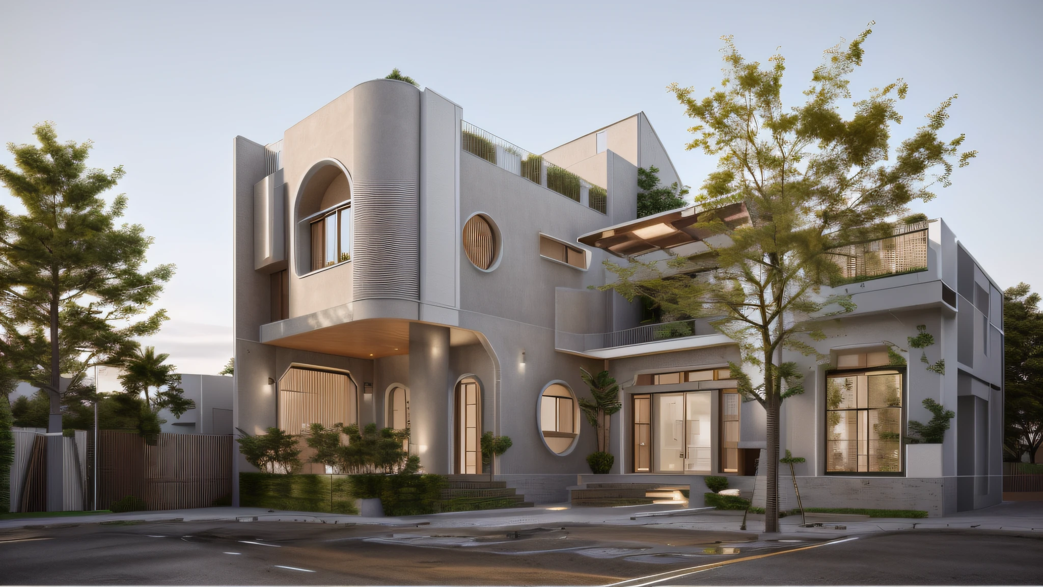 rendering of a modern residential townhouse, professional render, wide angle exterior 2023, highly detailed render, high quality rendering, realistic render, architectural render, high-quality render, detailed rendering, hyper-realistic render, hyper - realistic render, very realistic 3 d render, high render, realistic rendering, very realistic render