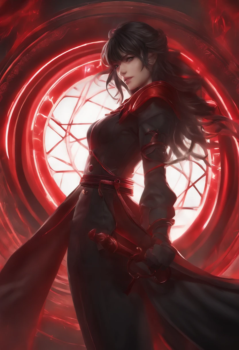 anime, anime style, high detail, chiaroscuro, reference sheet, A red circular ring weapon , Game UI design, UHD，